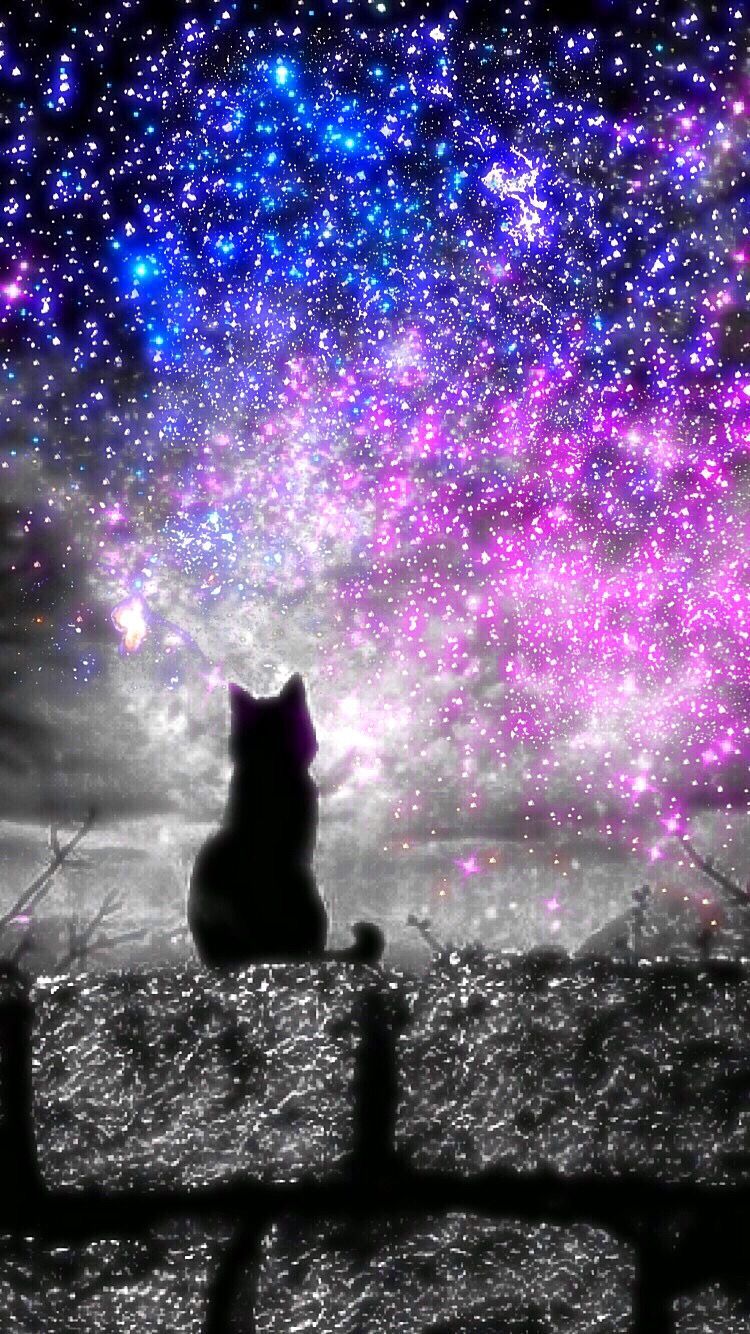 Gatto silhouette cielo galattico, 750x1334 Full HD Verticale, Smartphone