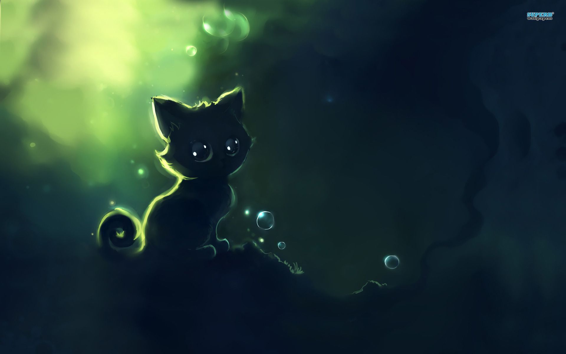 Gatto nero silhouette con bolle, 1920x1200 WUXGA, Desktop