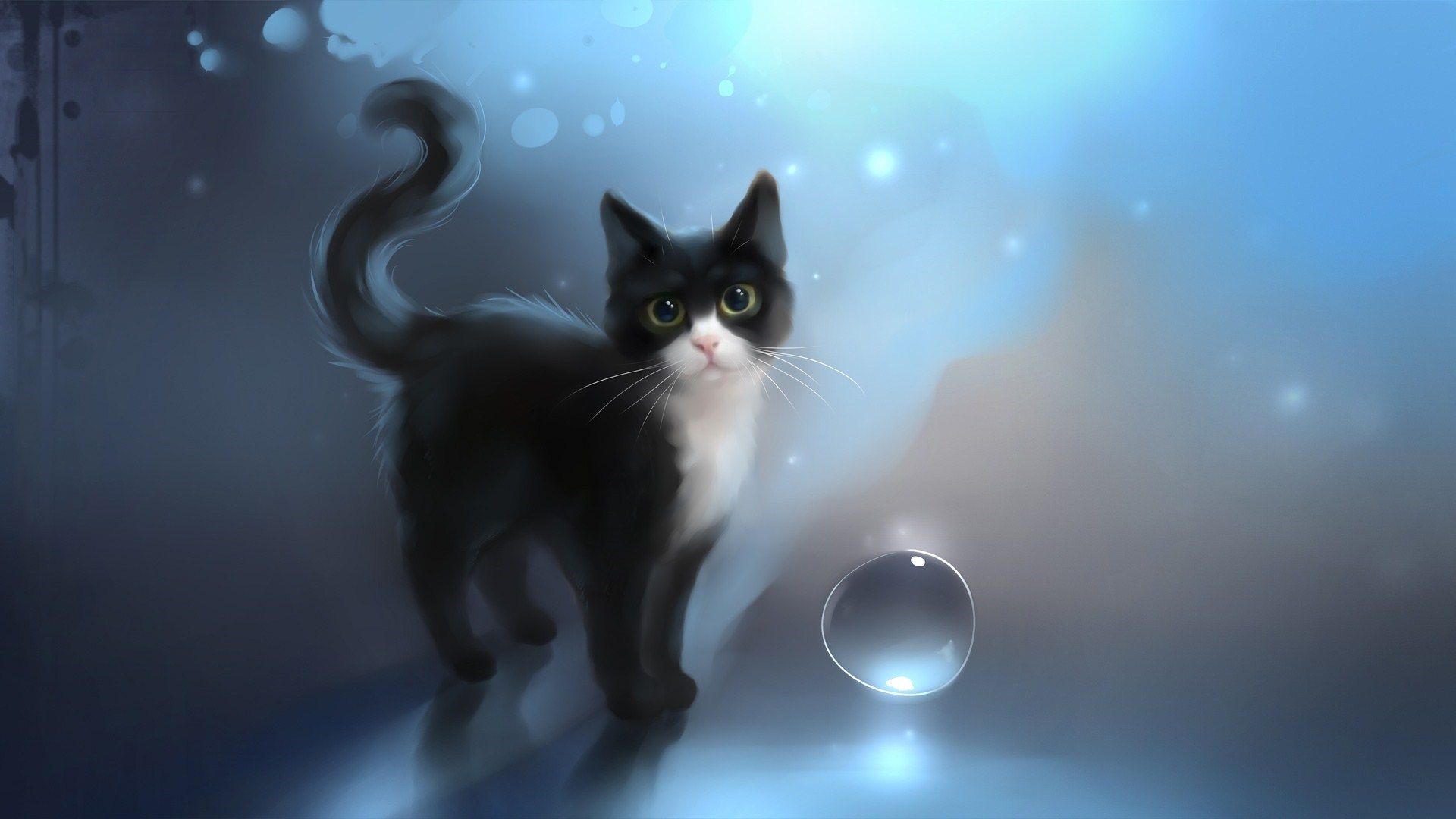 Gatto nero disegnato, blu, 1920x1080 Full HD, PC