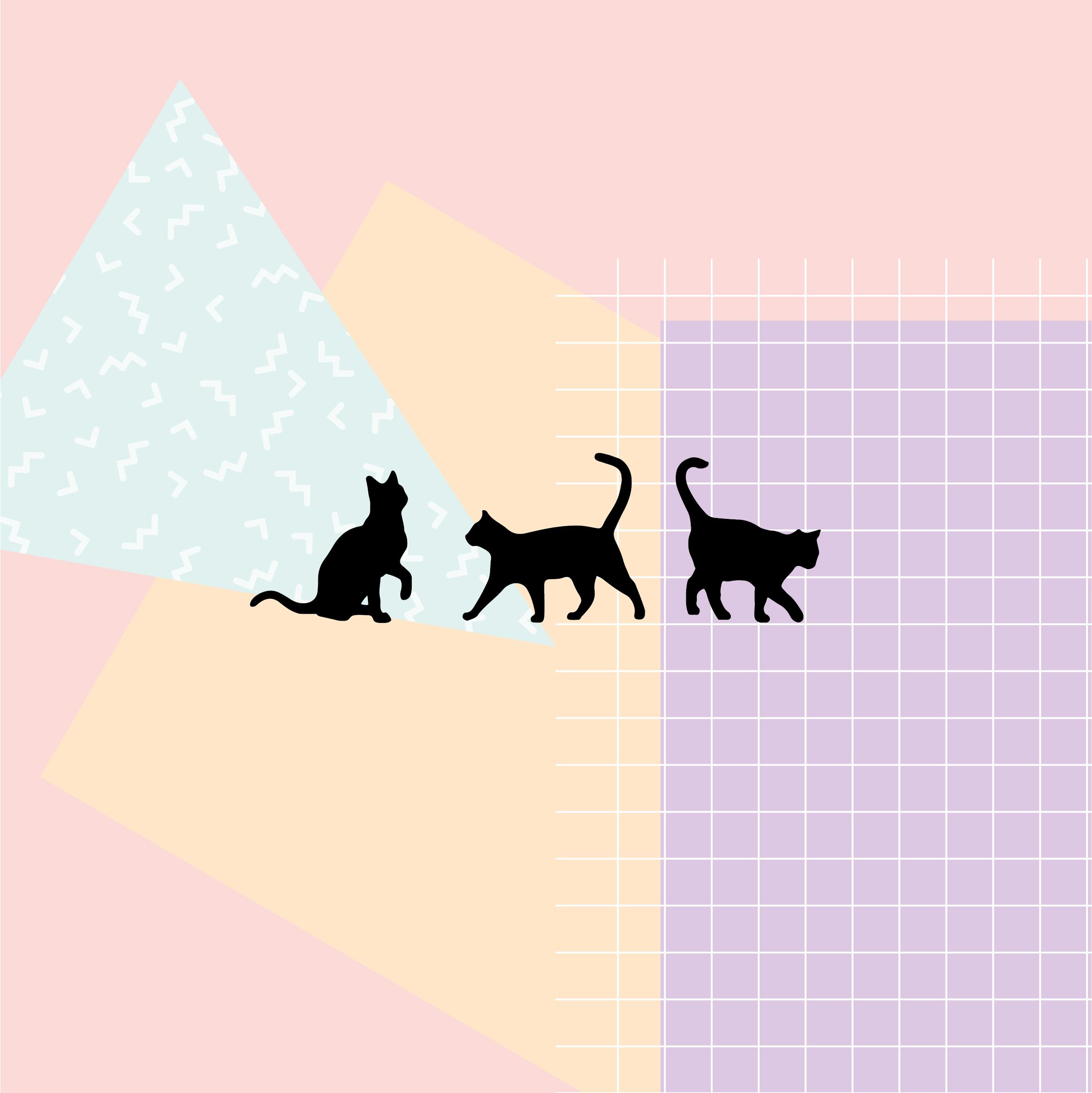 Gatti neri silhouette pastello, 2395x2397 Verticale, Telefono
