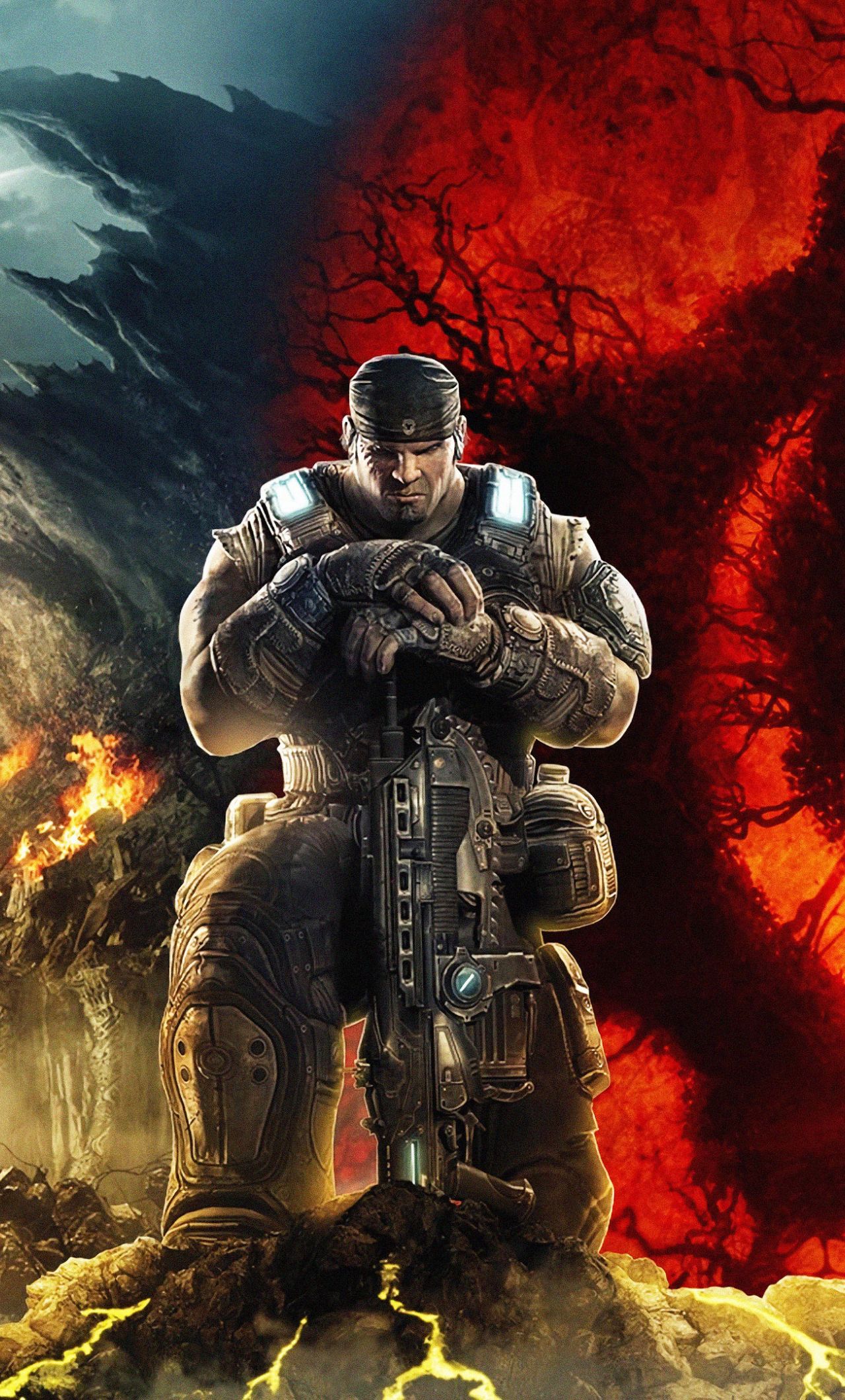 Soldato Gears of War con arma, 1280x2120 Verticale, Telefono