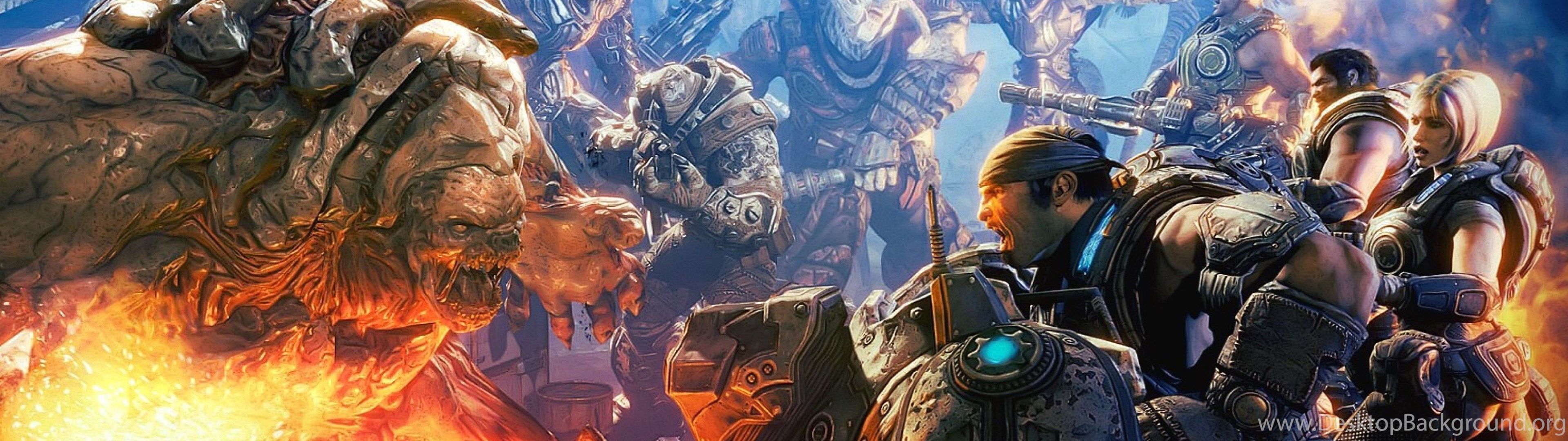 Gears of War personaggi battaglia, 3840x1080 Ultrawide, Dual Monitor