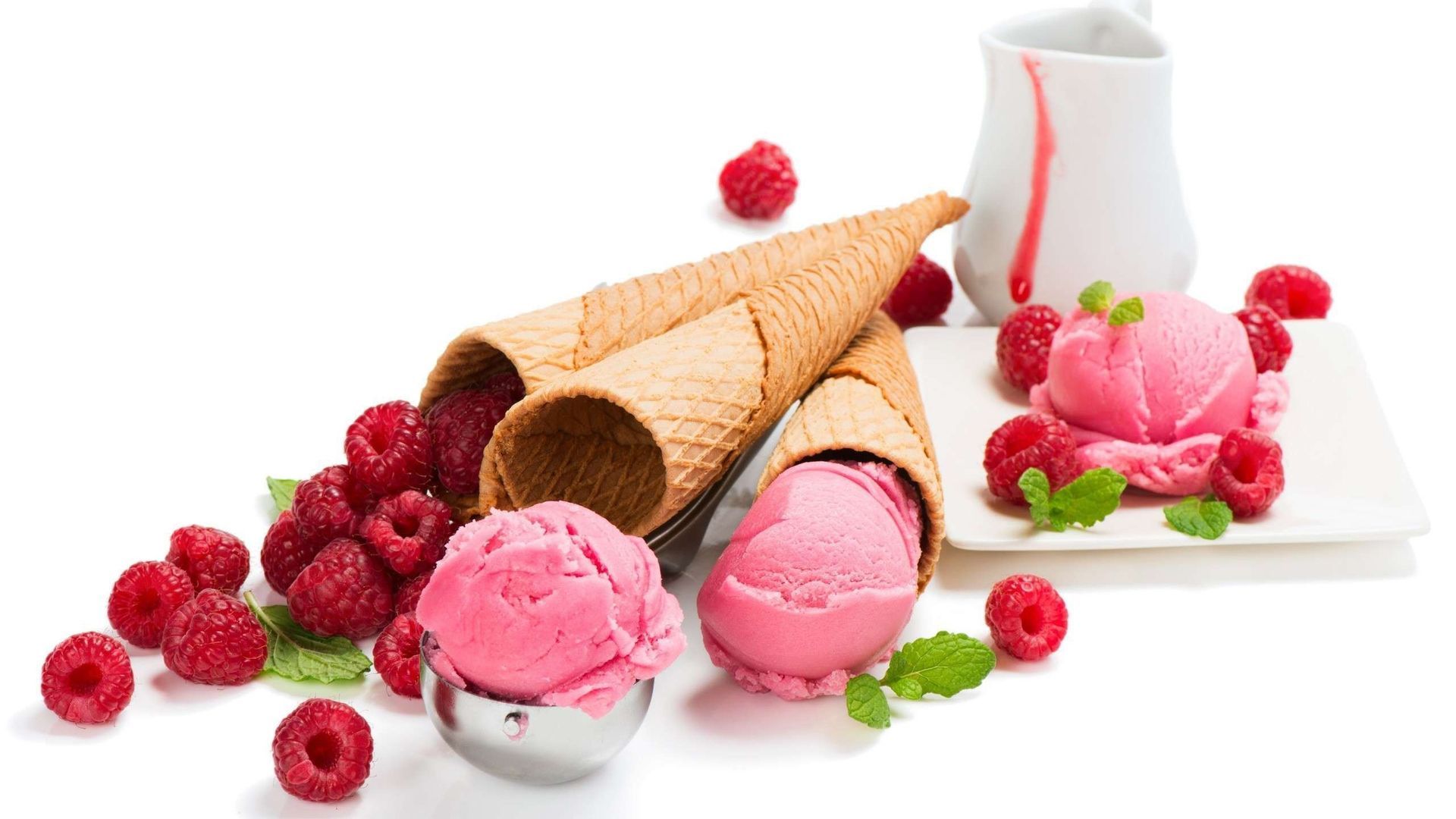 Gelato lamponi coni cialda, 1920x1080 1080p, Desktop