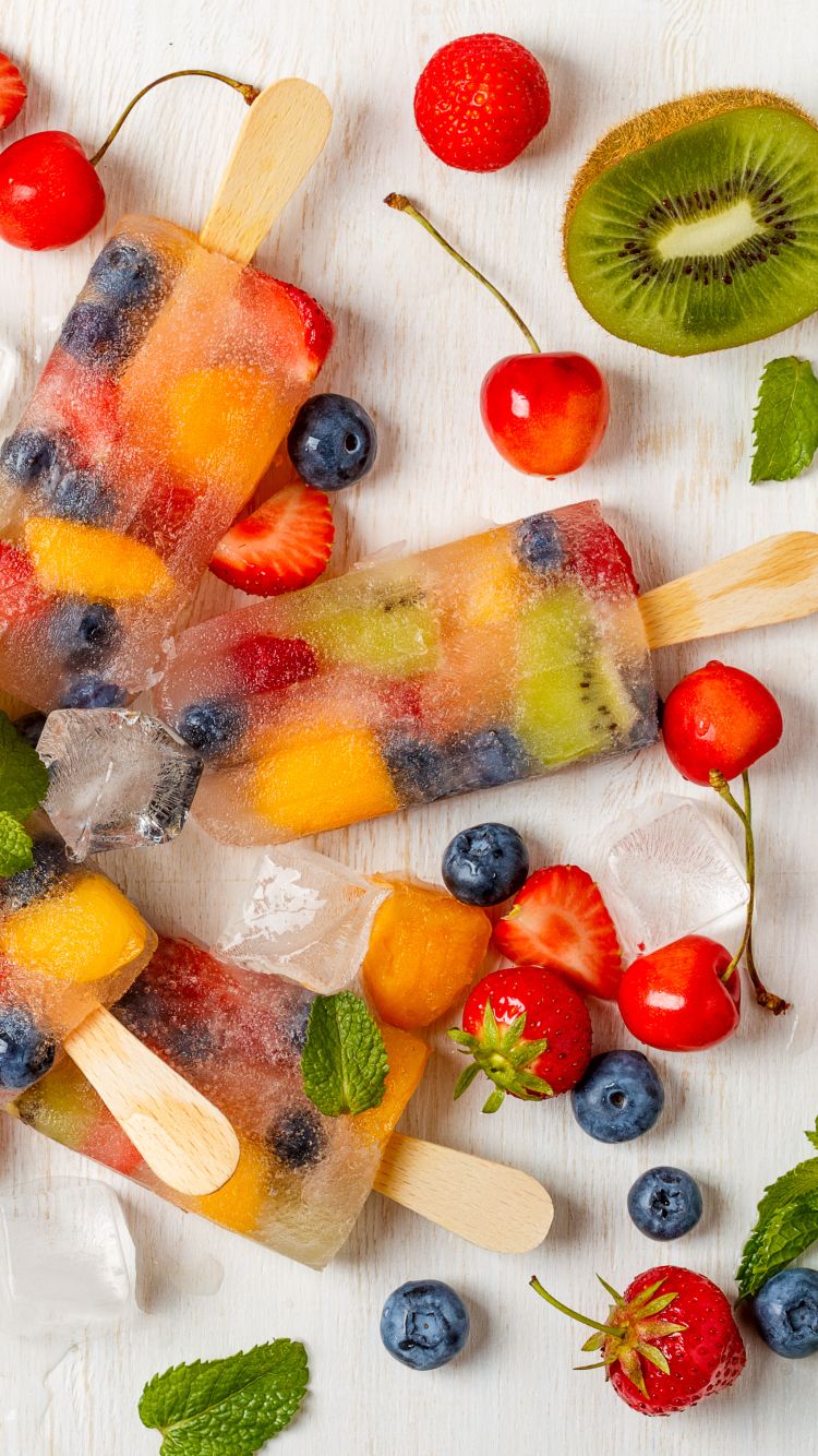 Ghiaccioli alla frutta con fragole kiwi, 750x1334 Full HD Verticale, iPhone