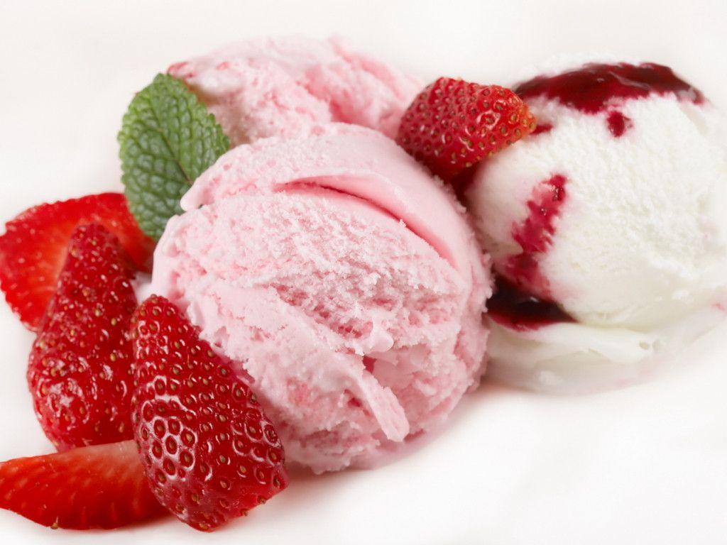 Gelato fragola e panna con fragole, 1024x768 HD, PC
