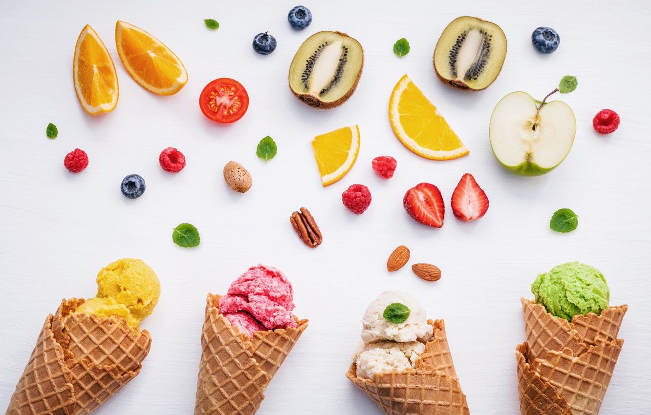 Coni gelato e frutta colorata, 1332x850 HD, Desktop