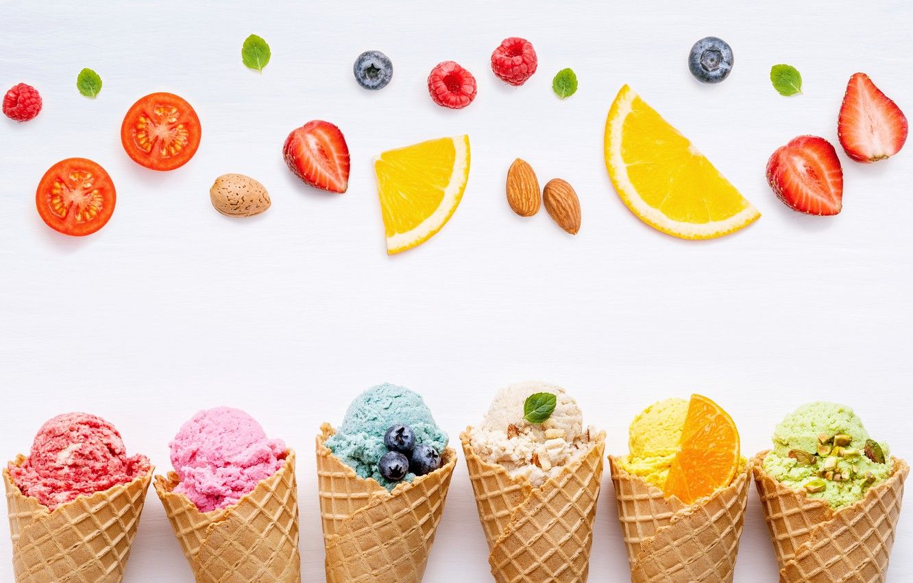 Coni gelato colorati con frutta, 1332x850 720p, Laptop