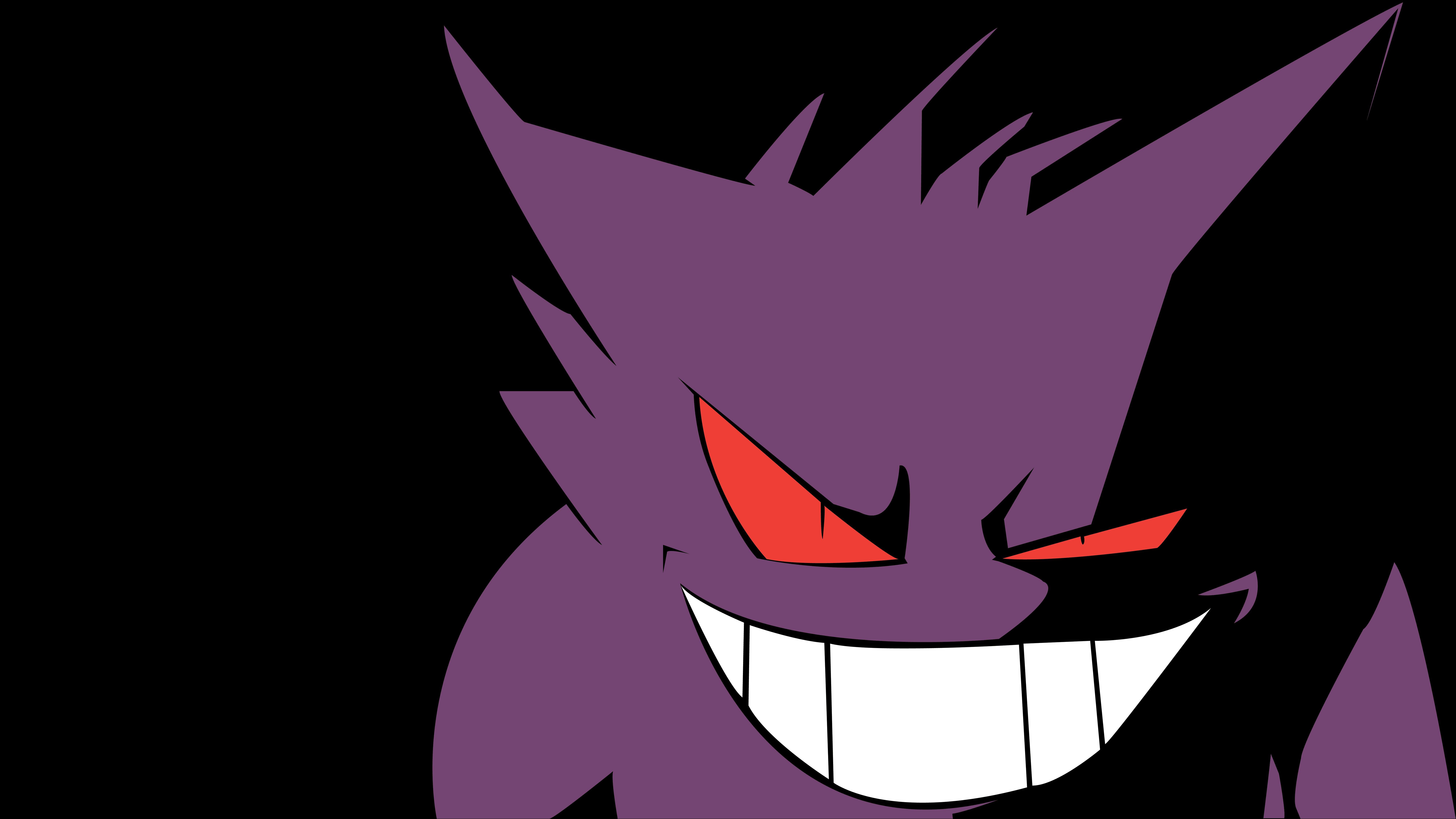 Gengar Pokémon viola sfondo nero, 8004x4504 4K Ultra HD, Monitor 4K