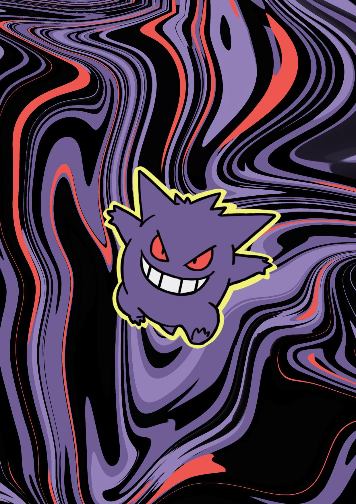 Gengar Pokémon su sfondo psichedelico, 1240x1754 Verticale, Telefono