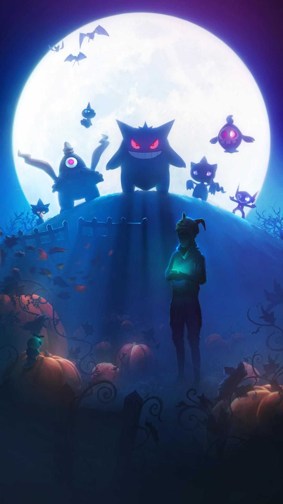 Gengar Pokémon luna notturna, 1152x2048 Full HD Verticale, Smartphone
