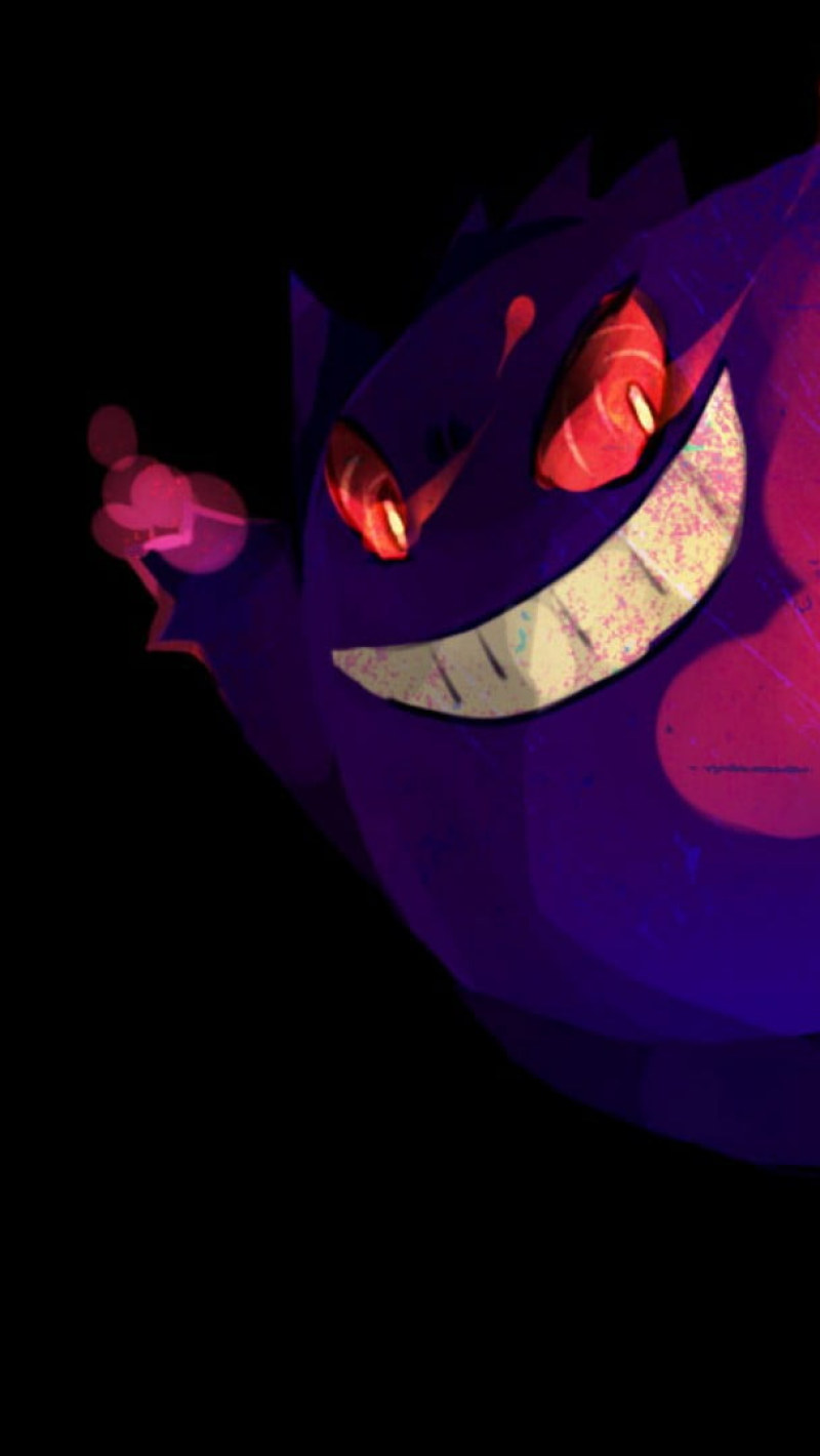 Gengar Pokemon viola sfondo nero, 800x1420 Verticale, Telefono