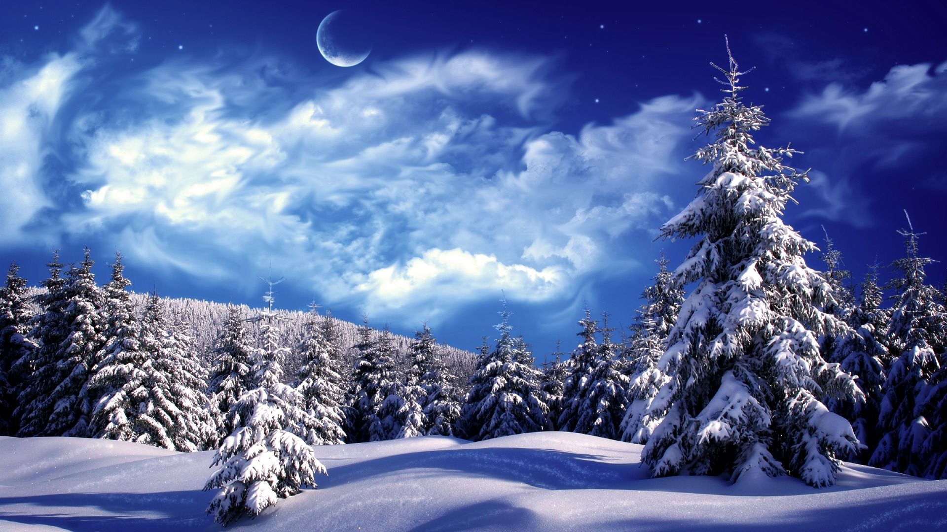 Foresta innevata al tramonto, 1920x1080 1080p, Desktop