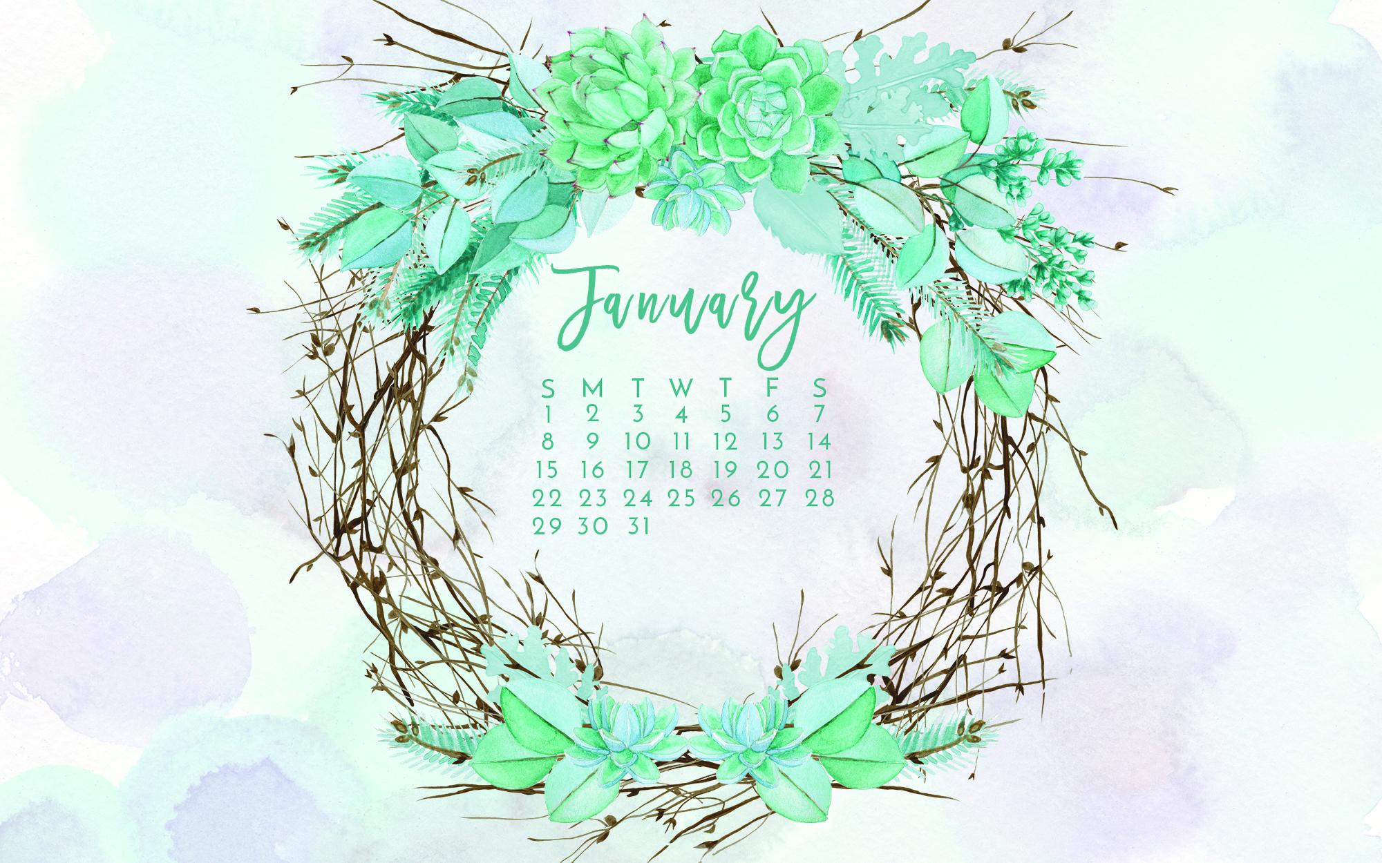 Calendario gennaio corona floreale verde, 2000x1250 Hi-Res, PC Desktop