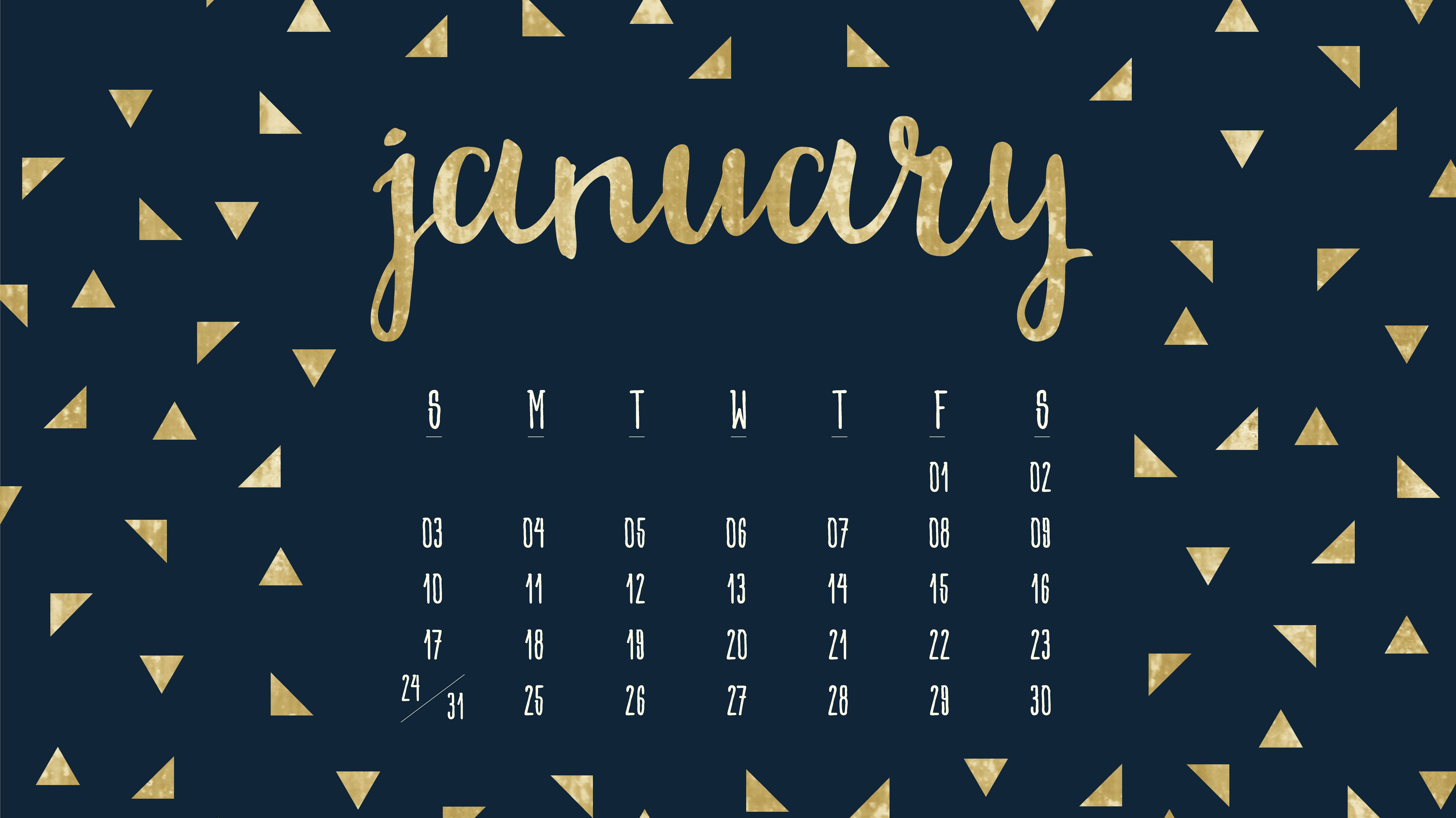 Calendario gennaio triangoli dorati, 5120x2880 UHD, PC 4K