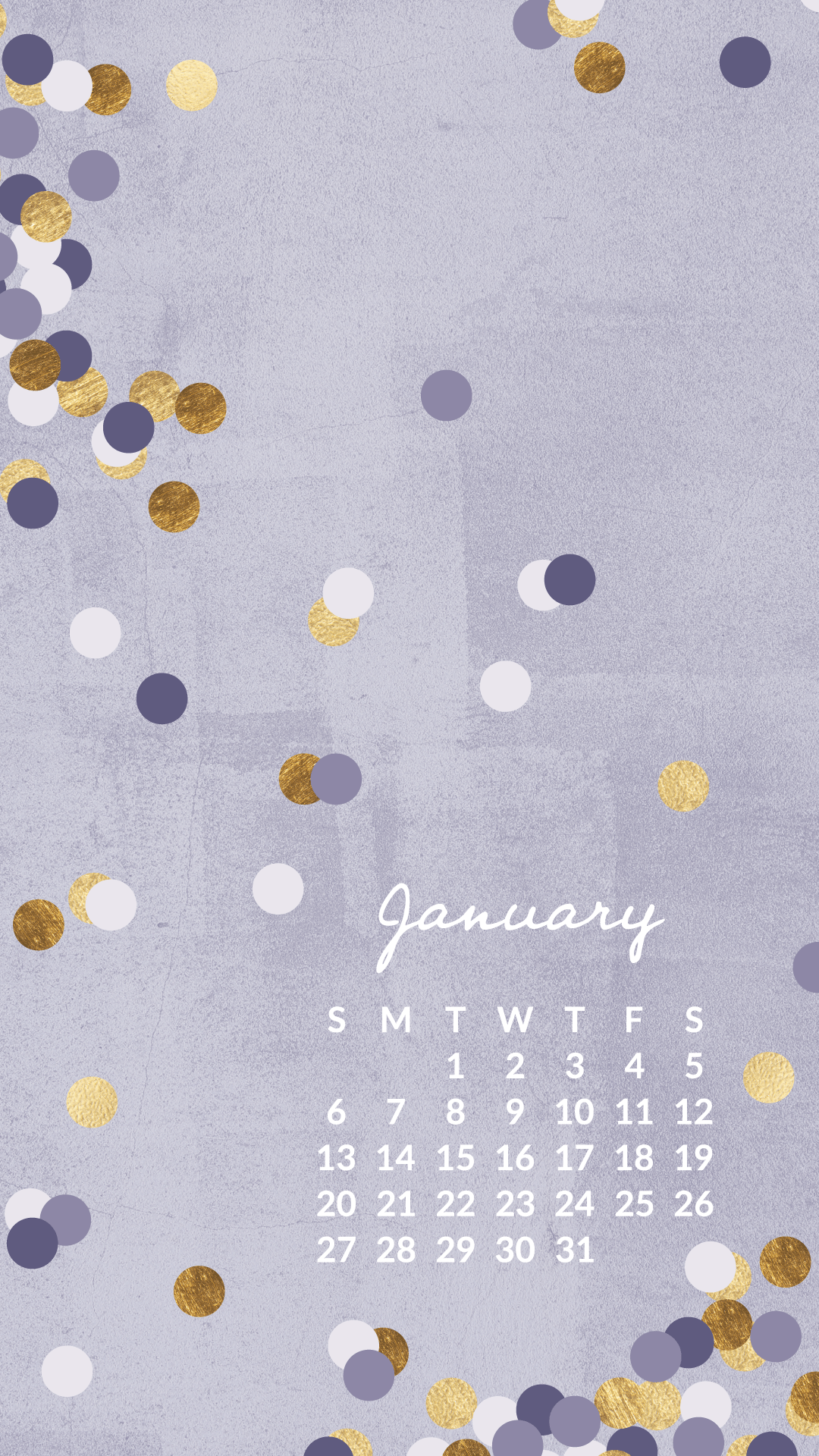 Calendario gennaio coriandoli dorati, 1080x1920 Full HD Verticale, Smartphone