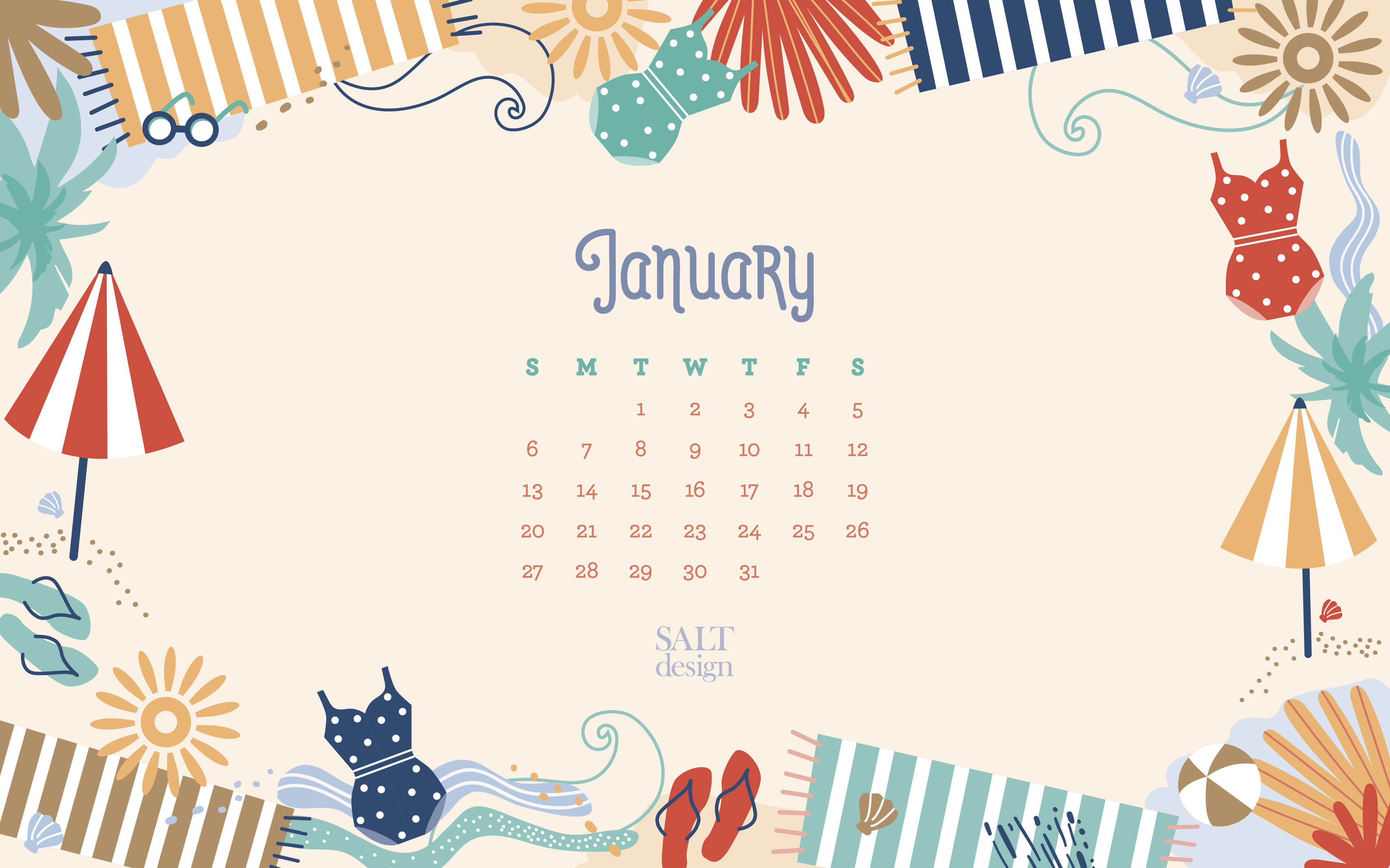 Calendario gennaio tema spiaggia, 3413x2133 2K+, PC
