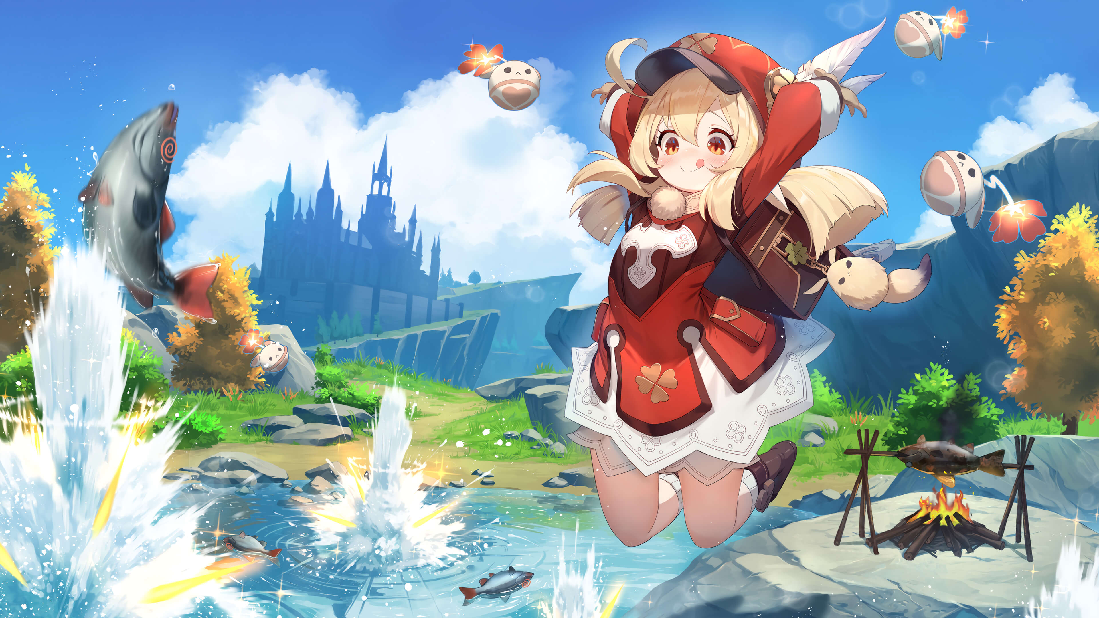 Klee Genshin Impact paesaggio, 3840x2160 4K, Monitor 4K