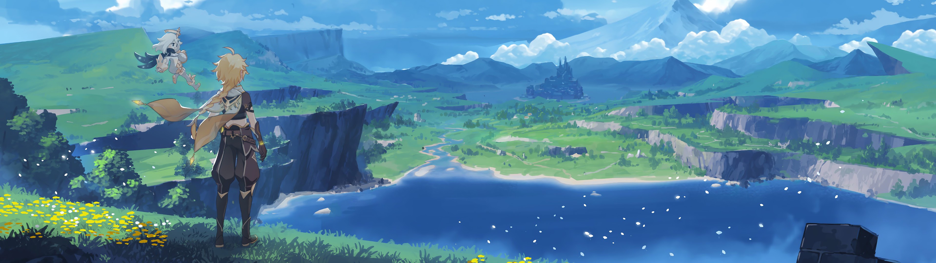 Personaggi Genshin Impact paesaggio, 3840x1080 Ultrawide, Dual Monitor