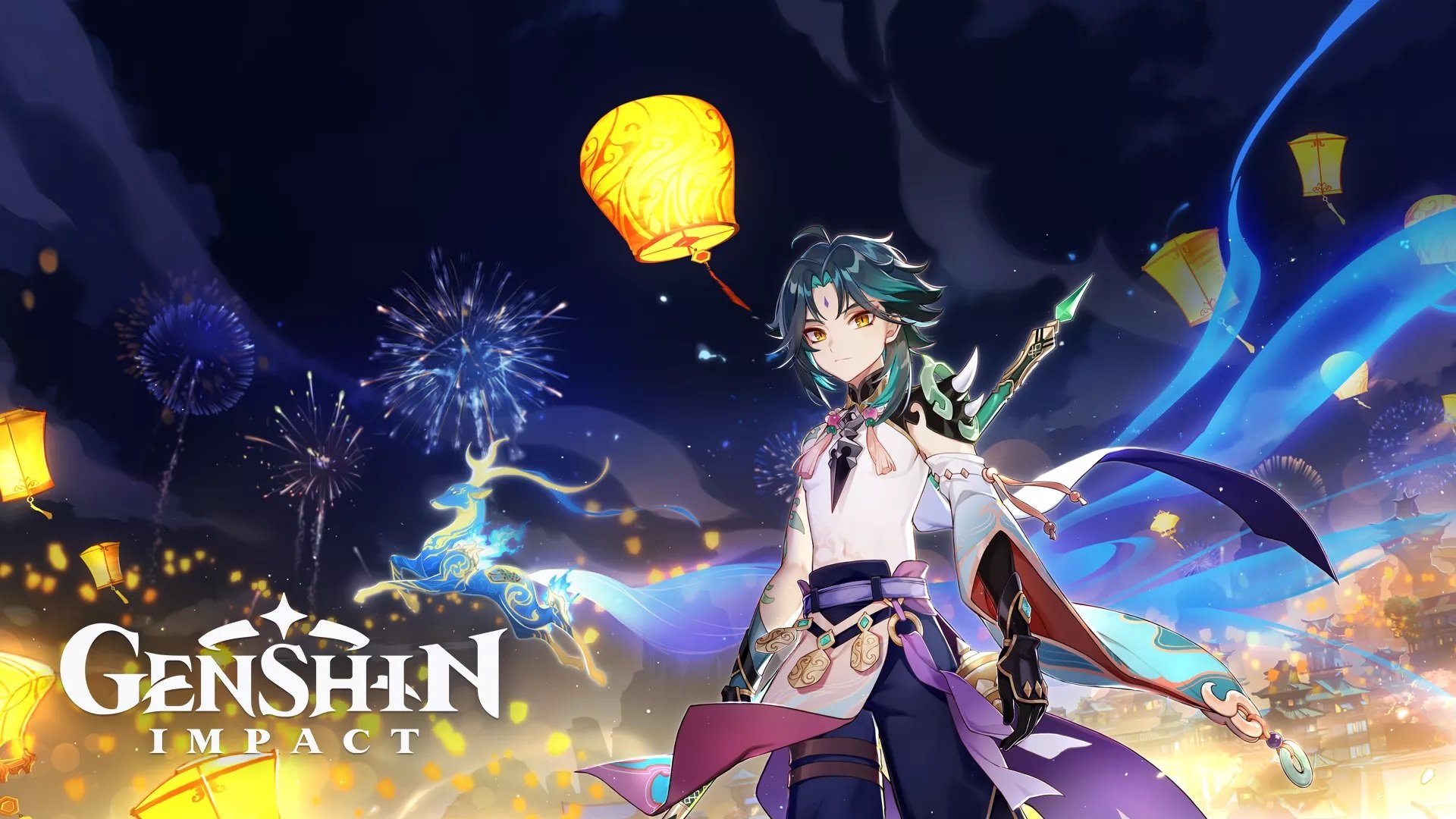 Personaggio Genshin Impact lanterne notte, 1920x1080 Full HD, Desktop