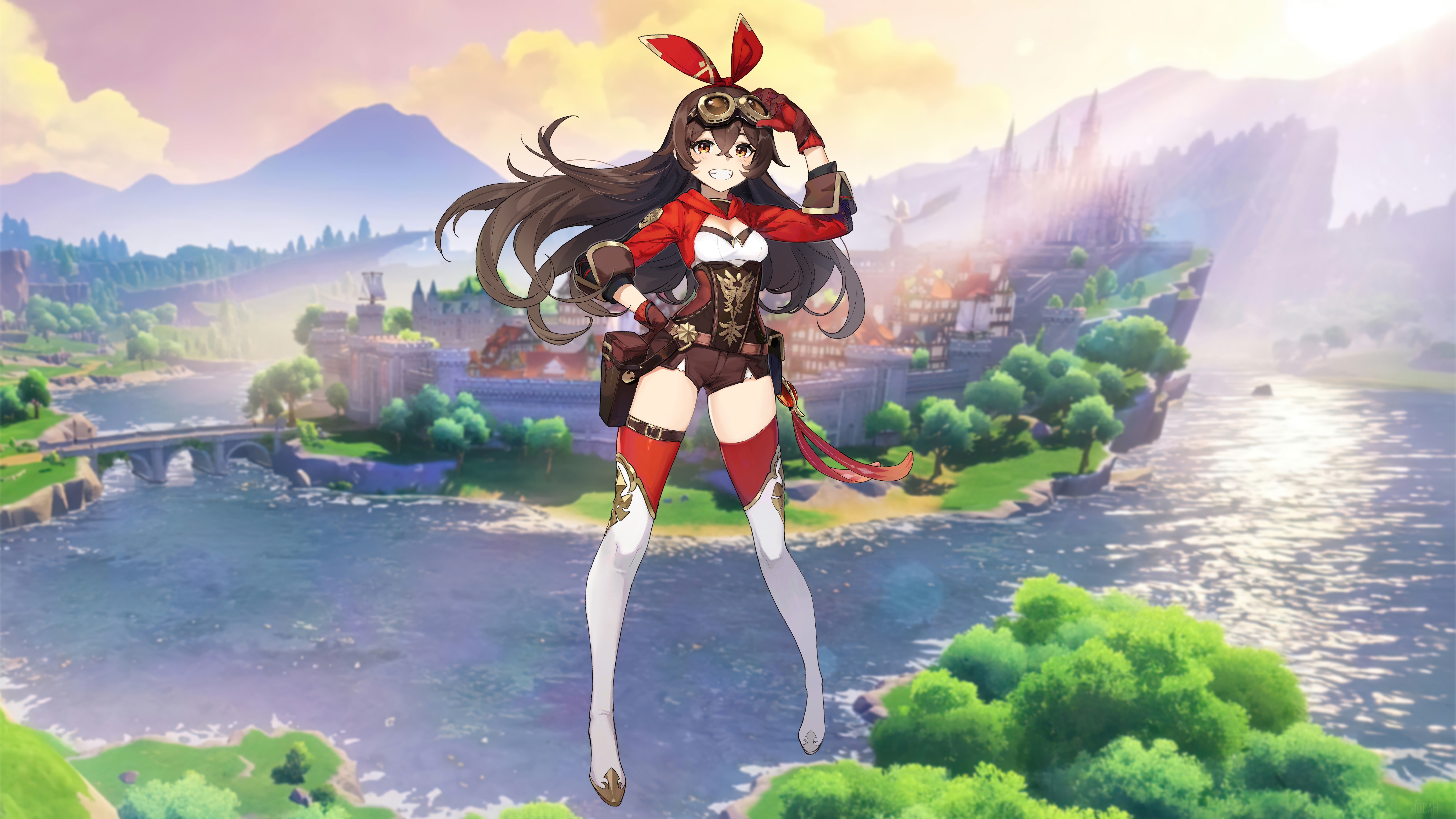 Personaggio Genshin Impact, paesaggio fluviale, 7680x4320 UHD, PC 4K