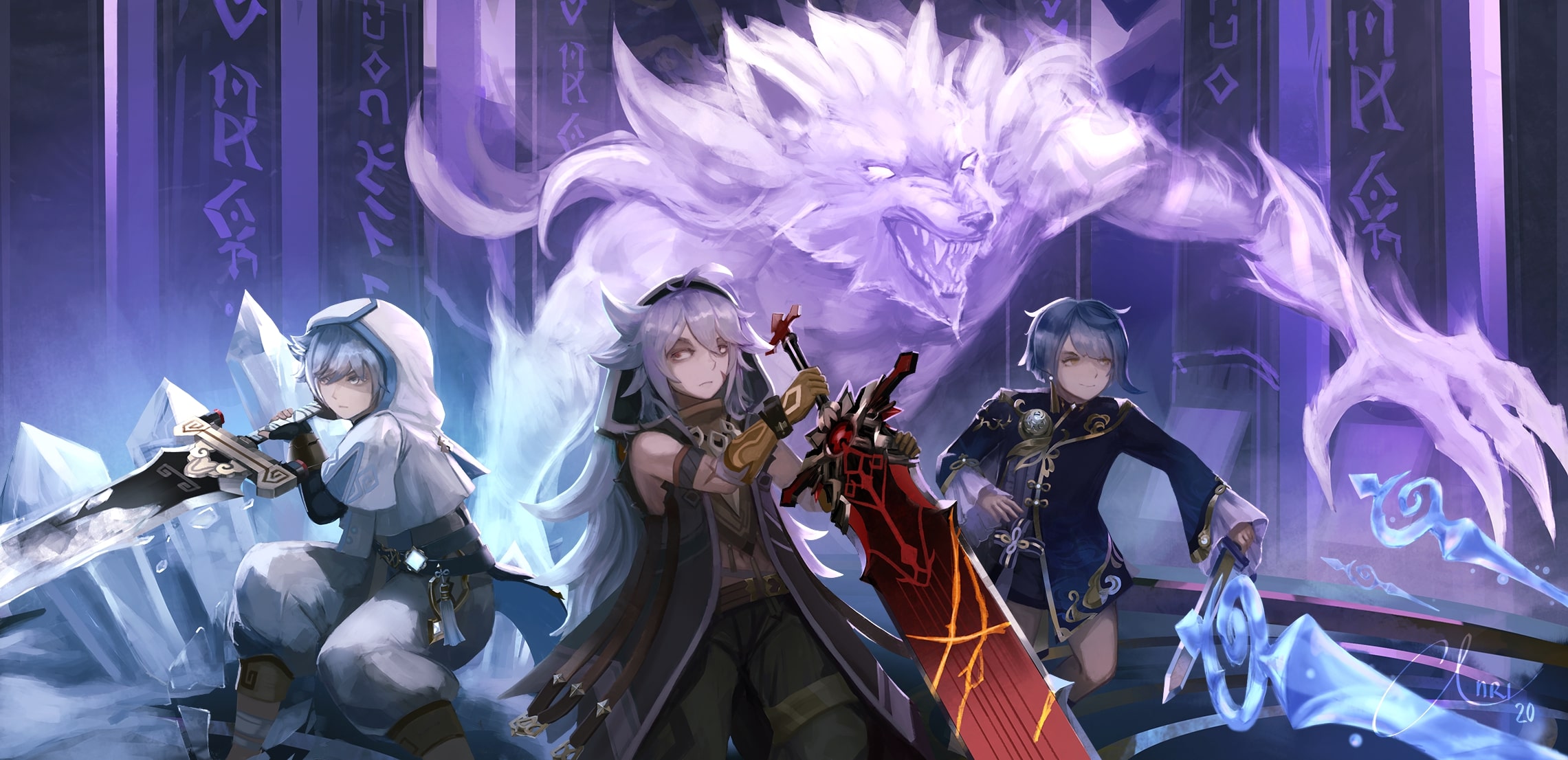 Chongyun, Razor, Xingqiu Genshin Impact, 2281x1106 Hi-Res, iMac