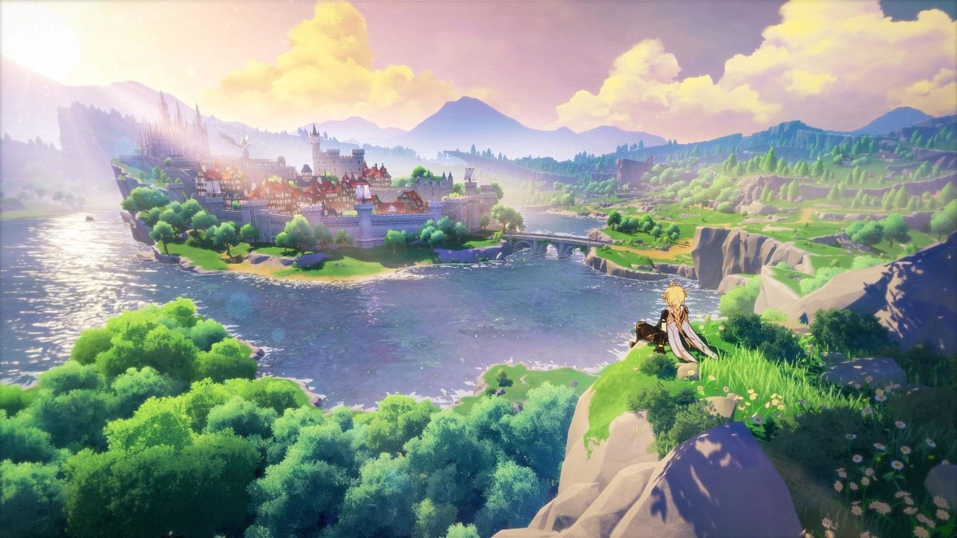 Genshin Impact paesaggio panoramico, 1920x1080 Full HD 1080p, PC