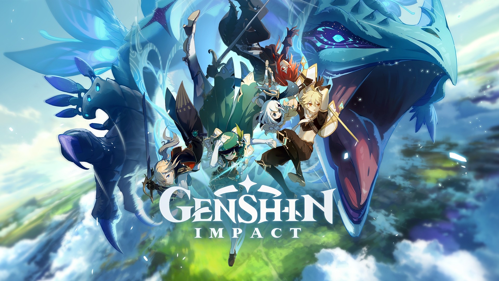 Genshin Impact personaggi in volo, 1920x1080 Full HD 1080p, Desktop