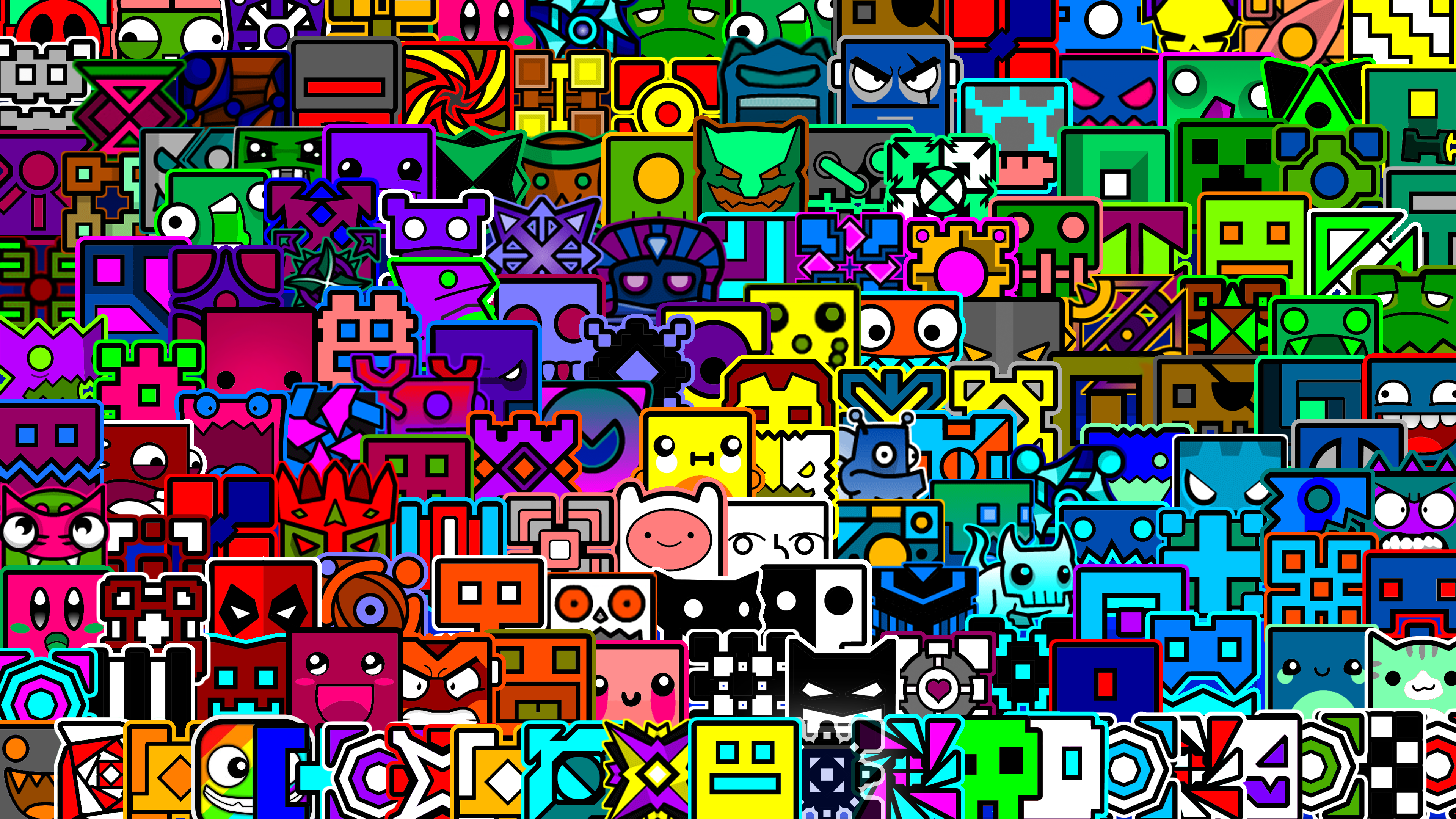 Icone geometriche colorate Geometry Dash, 3840x2160 4K, Desktop 4K