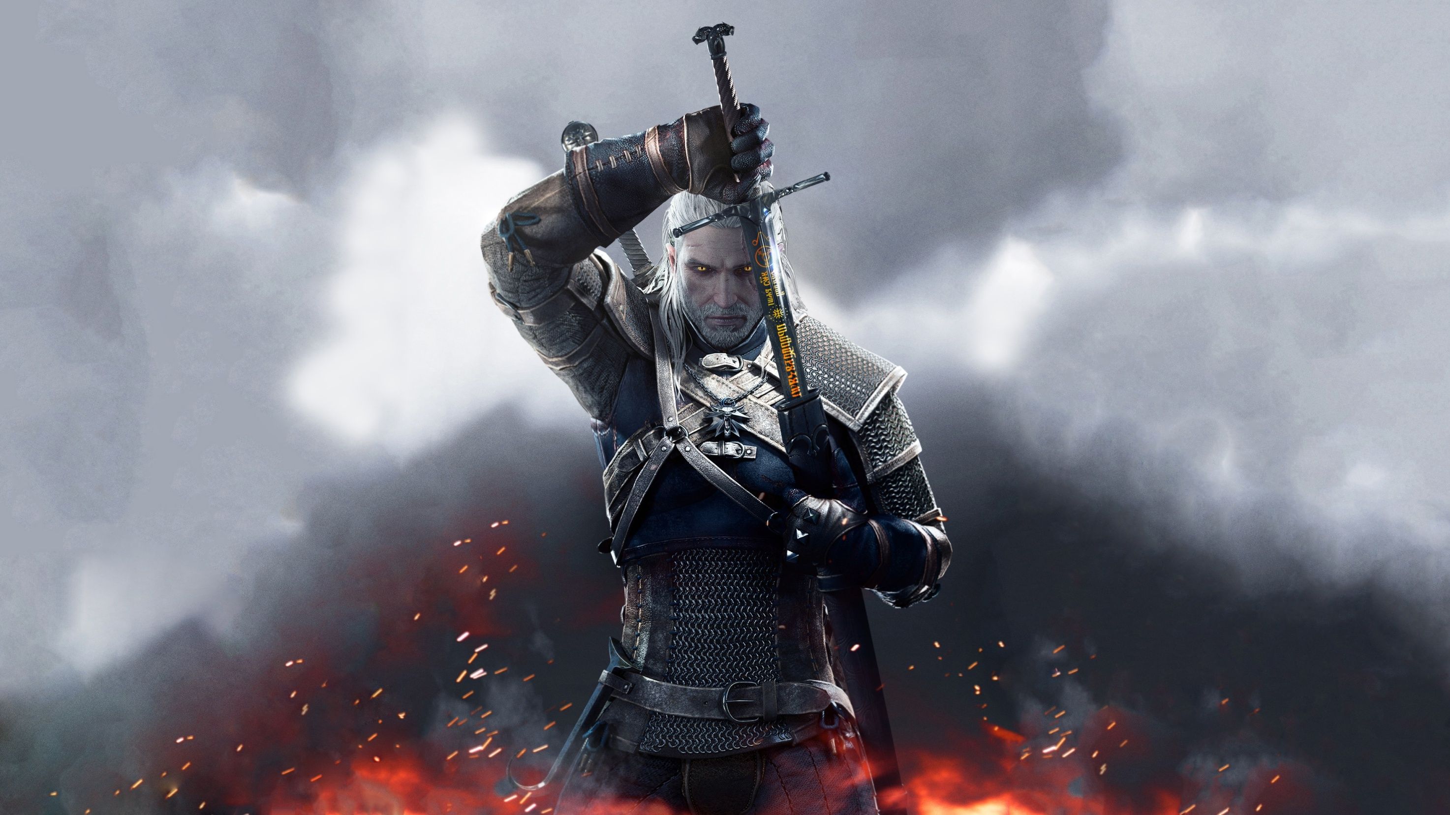 Geralt di Rivia con spada, 2947x1657 2K+, Desktop