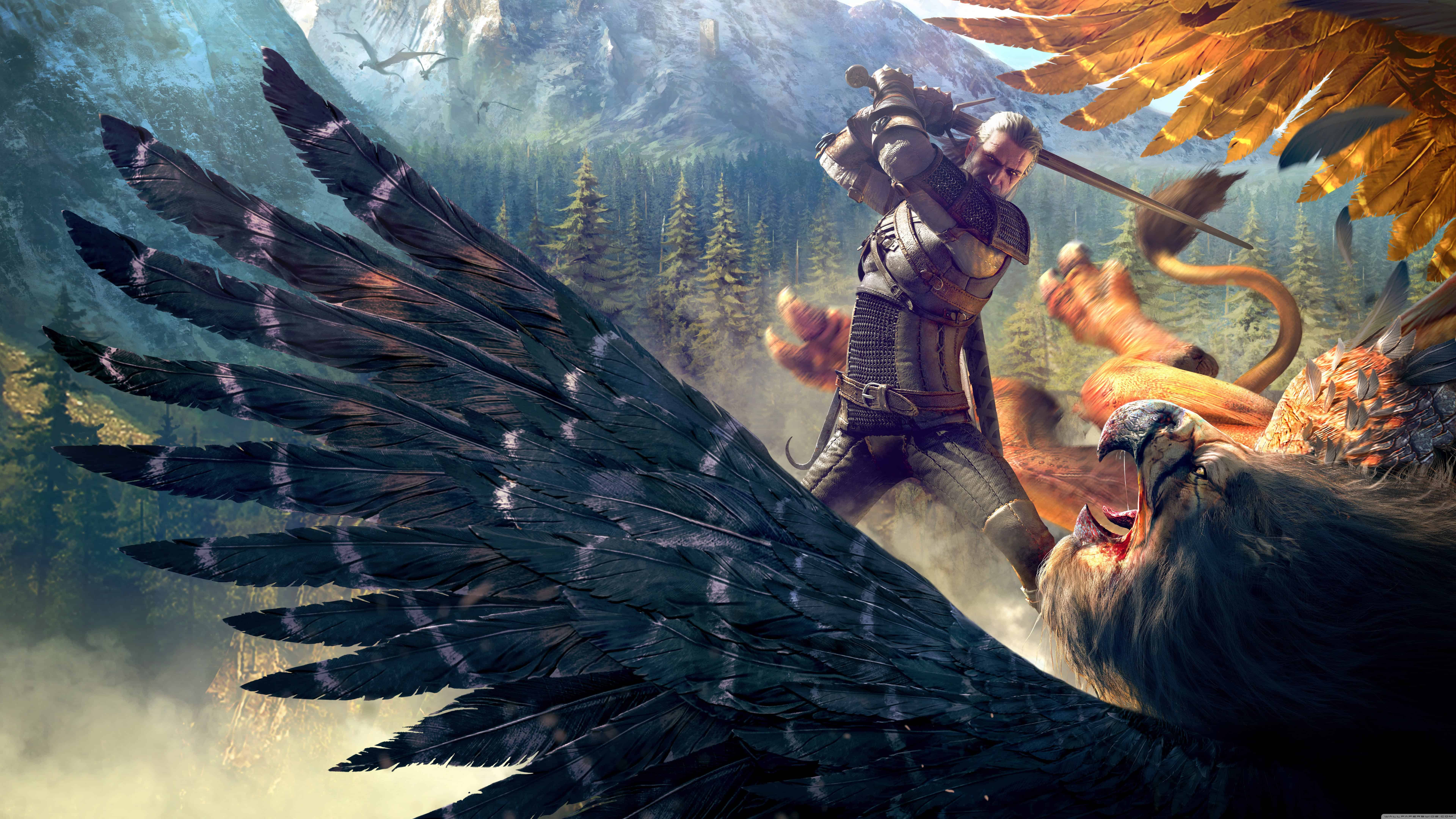 Geralt combatte un grifone, 7680x4320 UHD, PC 4K