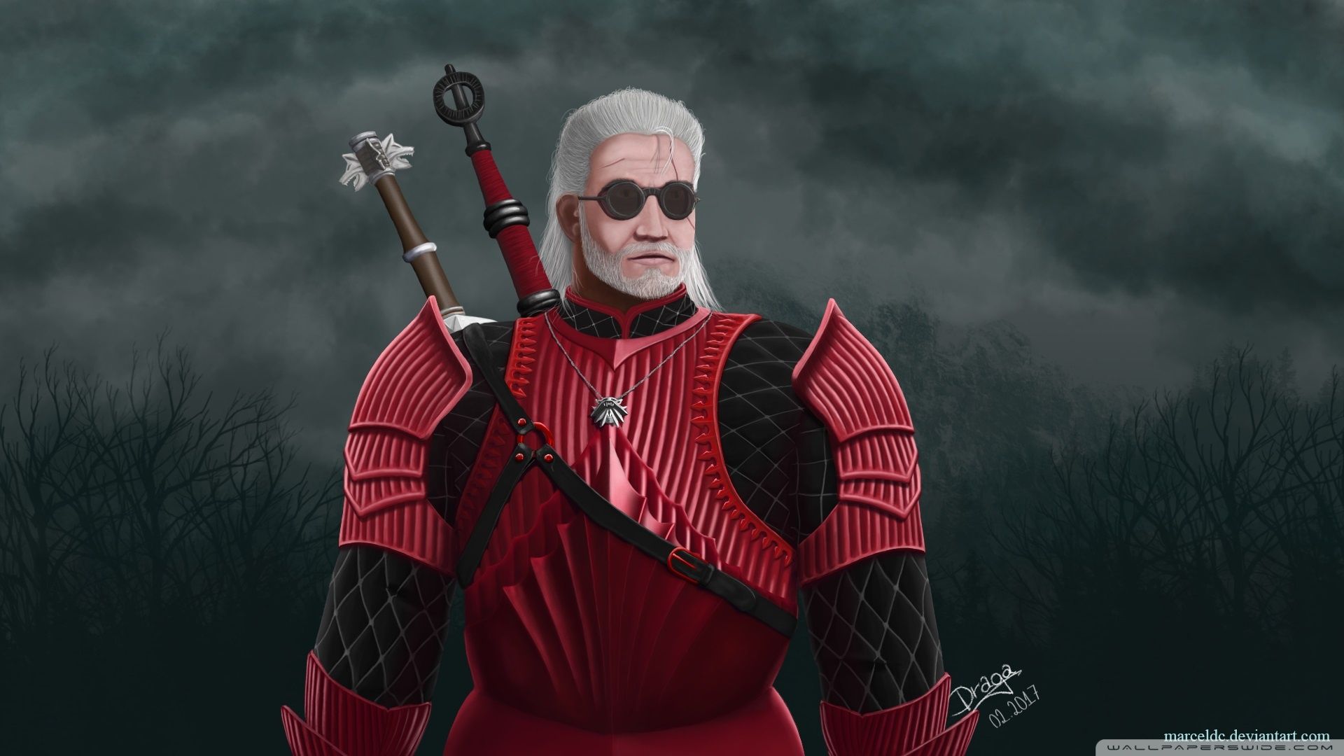 Geralt di Rivia, armatura rossa, 1920x1080 1080p, PC