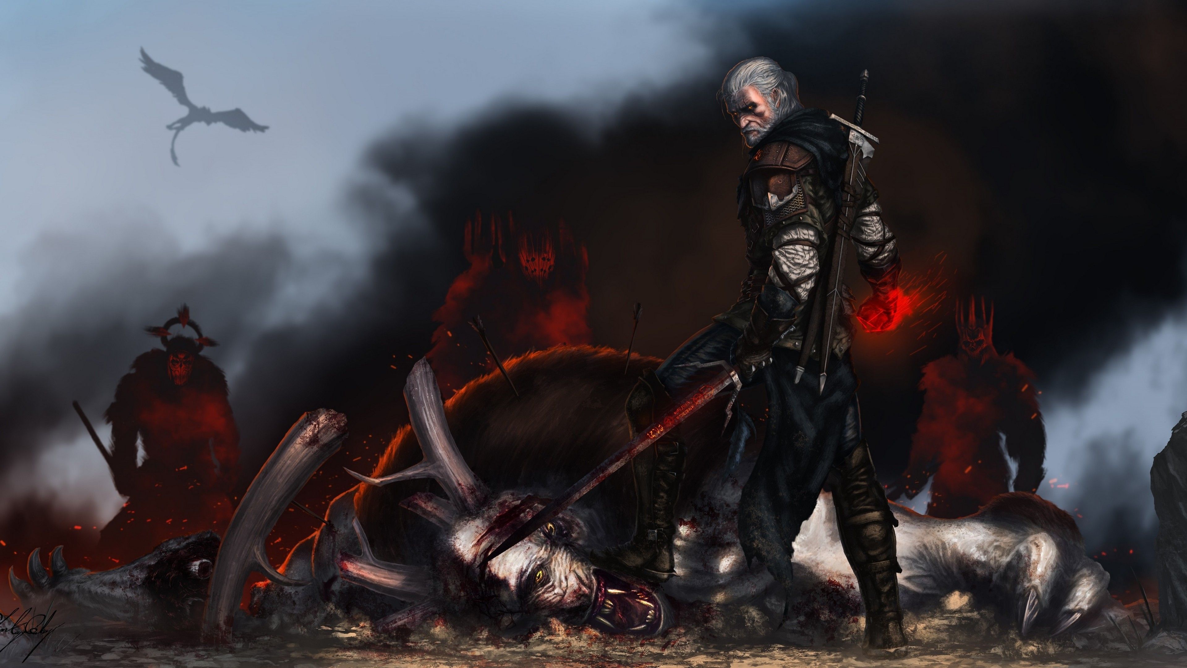 Geralt di Rivia campo battaglia, 3840x2160 Ultra HD, 4K TV