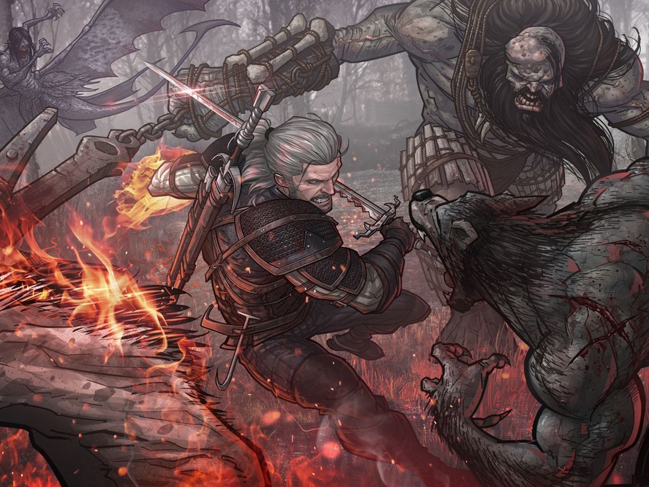 Geralt combatte mostri, The Witcher, 1280x960 HD, Desktop