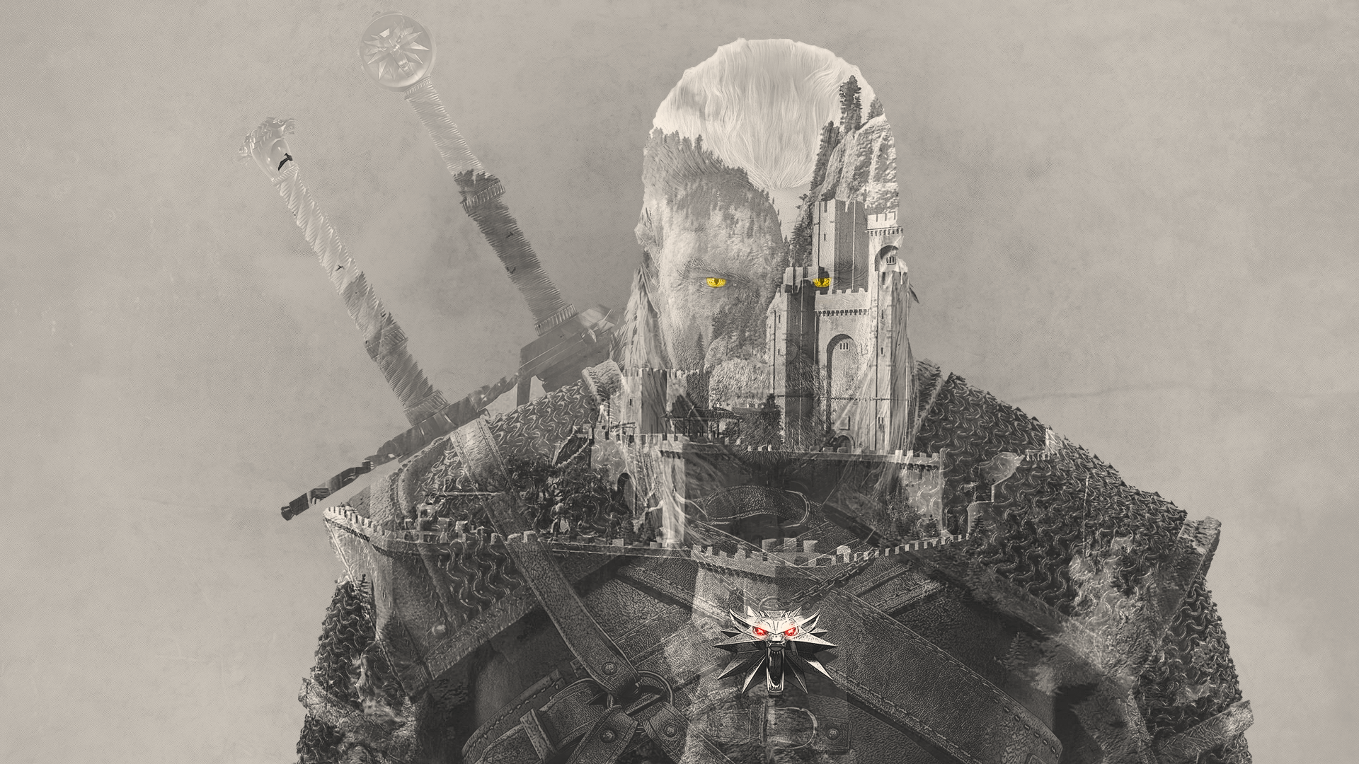 Geralt Kaer Morhen doppia esposizione, 1920x1080 Full HD, Desktop