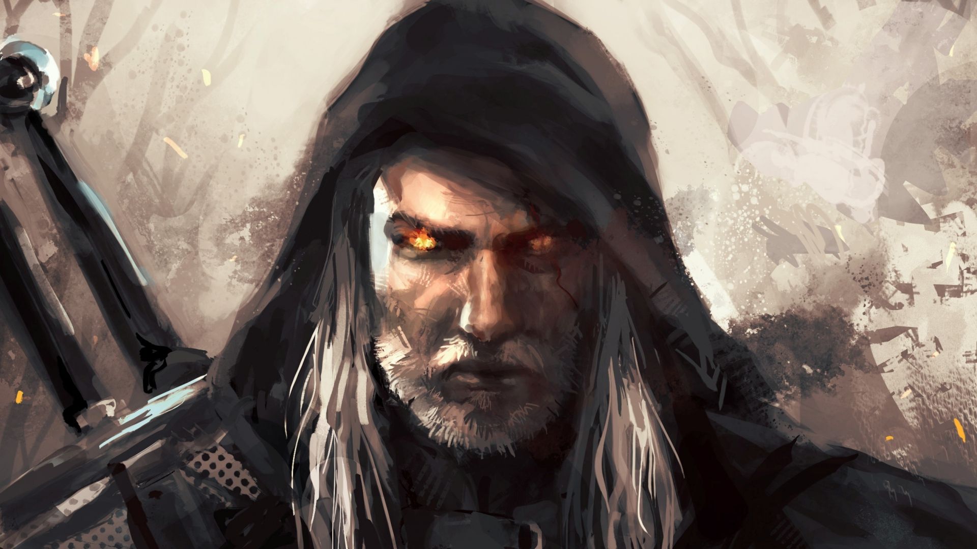 Geralt con cappuccio, dipinto, 1920x1080 Full HD, PC Desktop