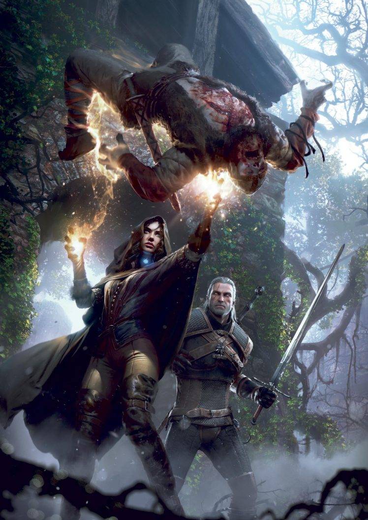 Geralt e maga contro mostro, 748x1057 Full HD Verticale, Smartphone