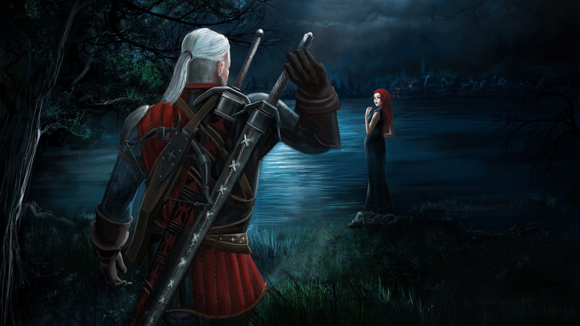 Geralt di Rivia notturno, 1920x1080 Full HD 1080p, PC