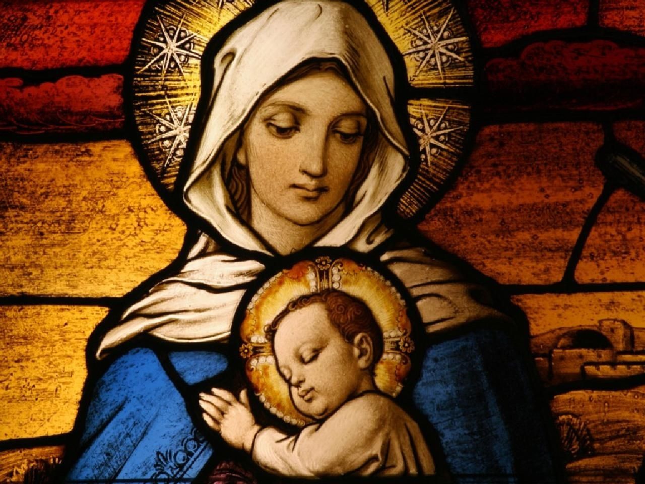Madonna con Gesù Bambino, vetrata, 1280x960 720p, PC