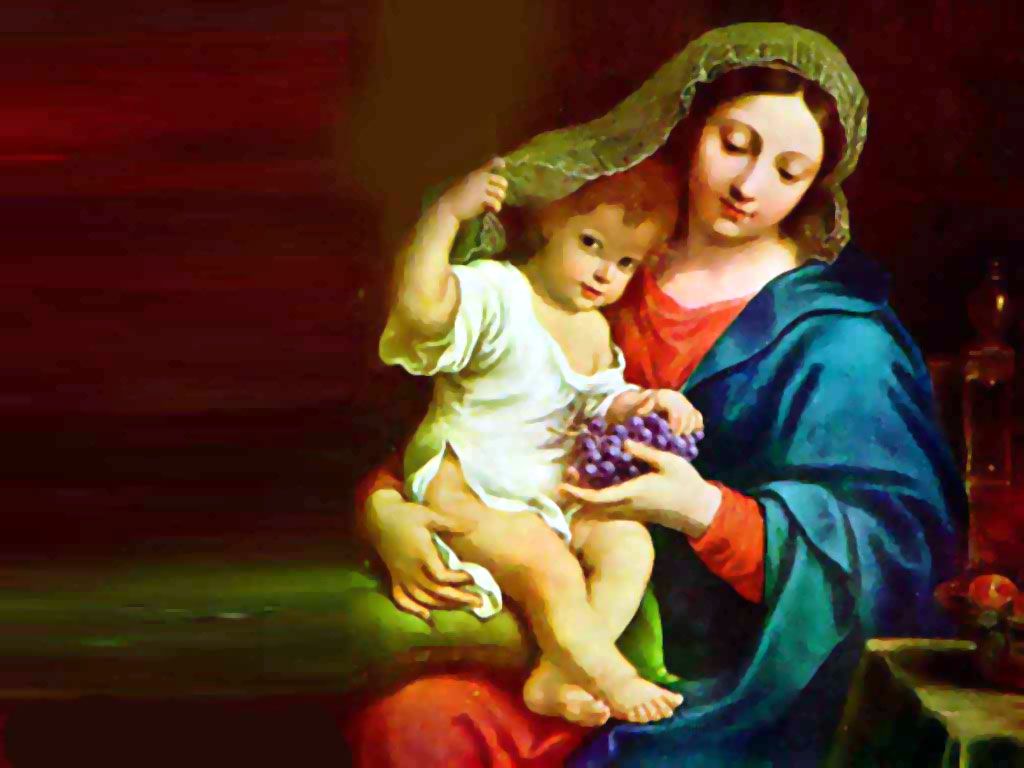 Madonna con Gesù Bambino e uva, 1024x768 HD, Desktop