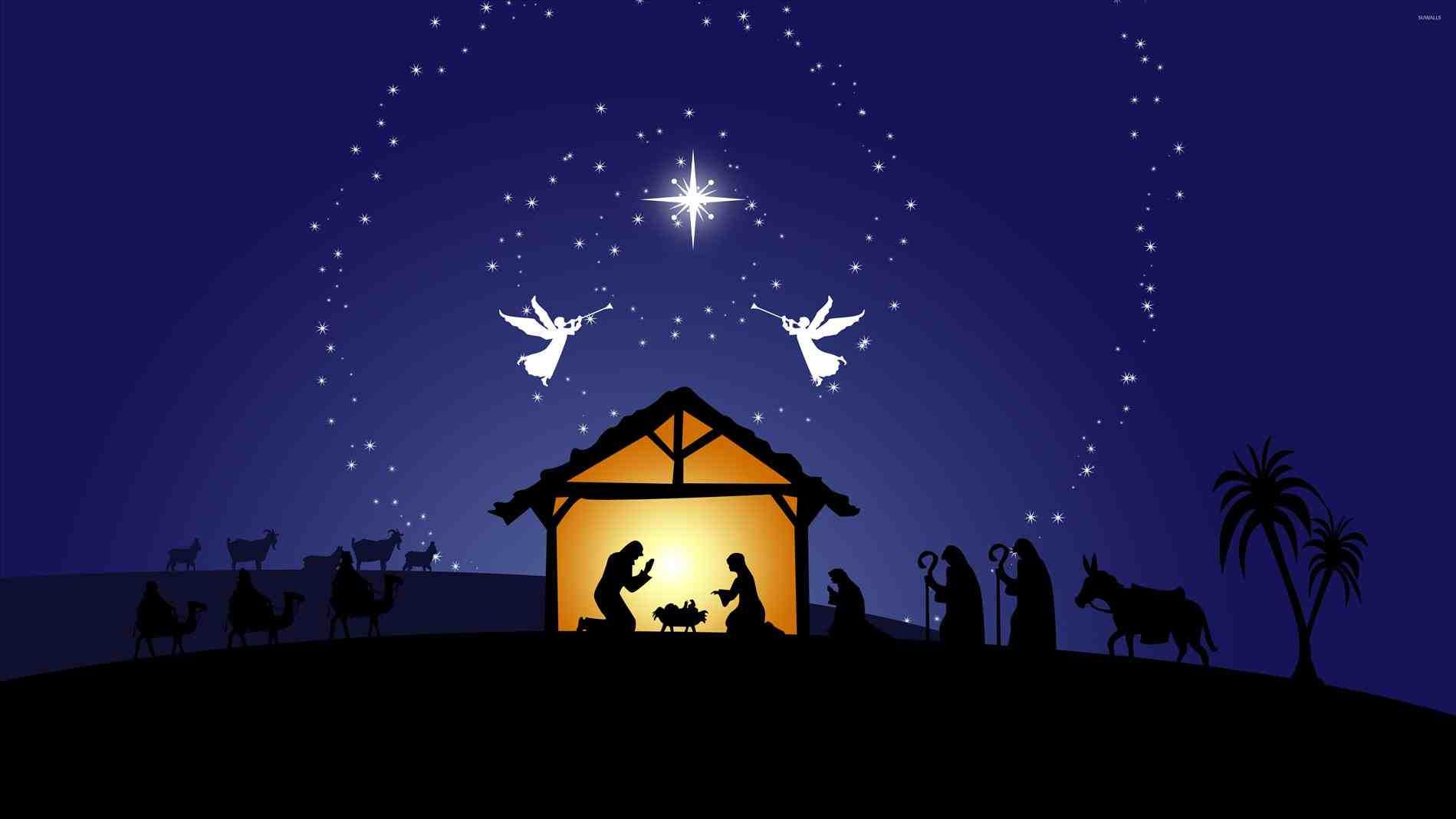 Presepe natività silhouette blu, 1899x1068 900p, Laptop