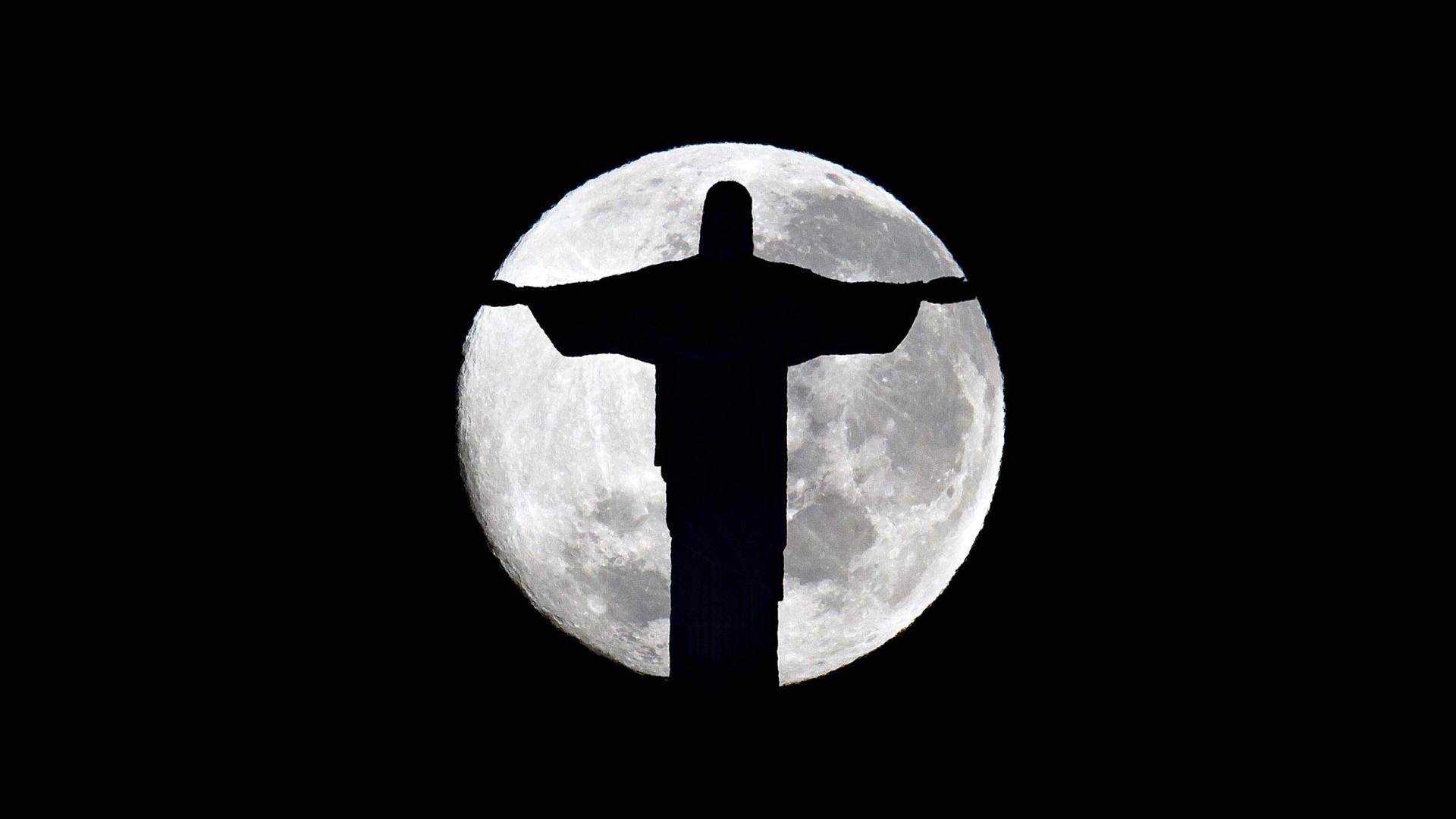 Cristo Redentore silhouette luna piena, 1920x1080 1080p, Desktop