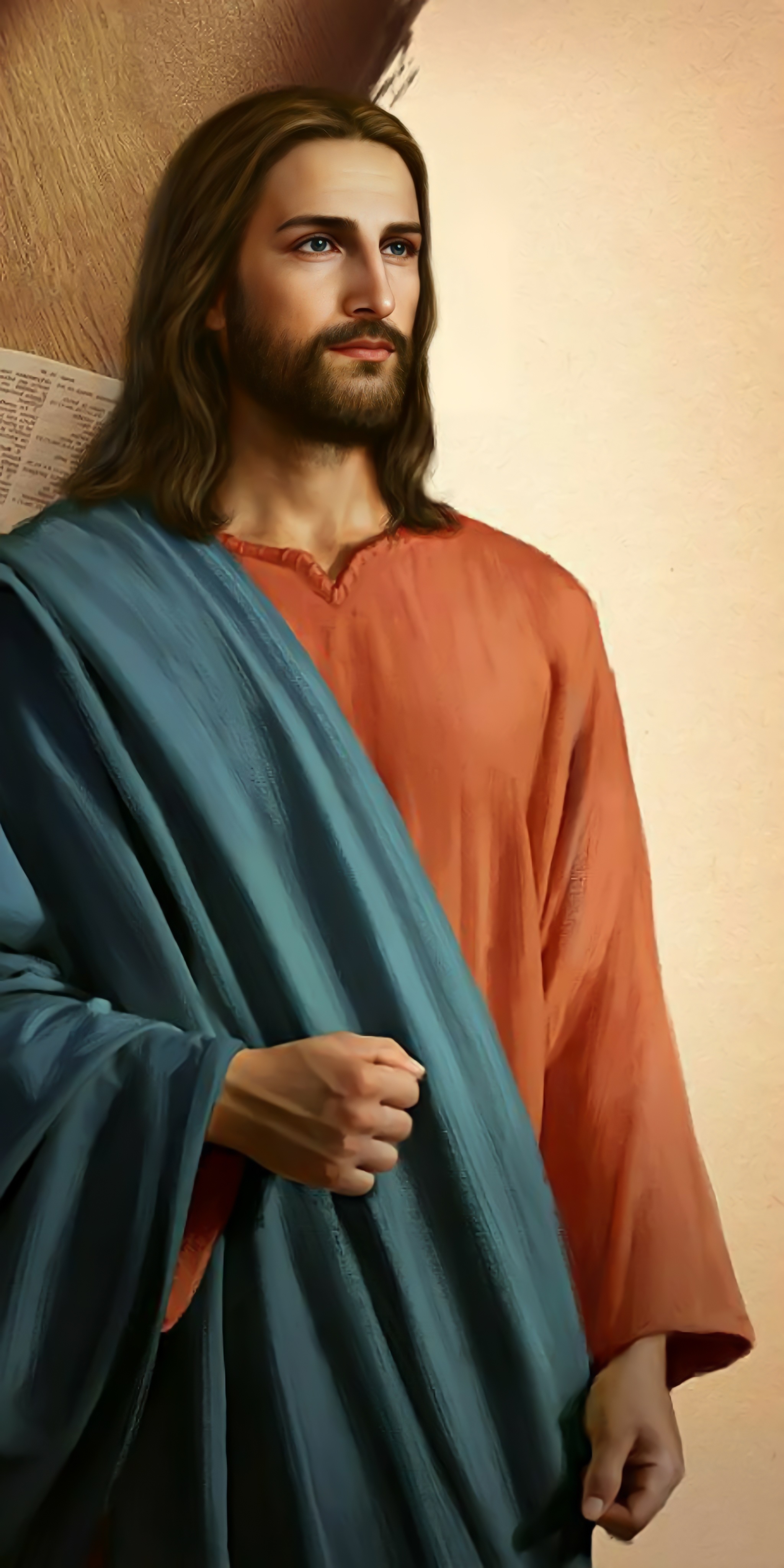 Gesù Cristo veste arancione e blu, 2048x4096 Verticale, Mobile