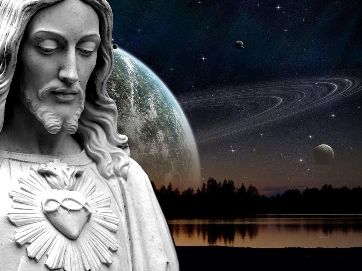 Statua Gesù Cristo con pianeti, 1180x882 HD, iMac