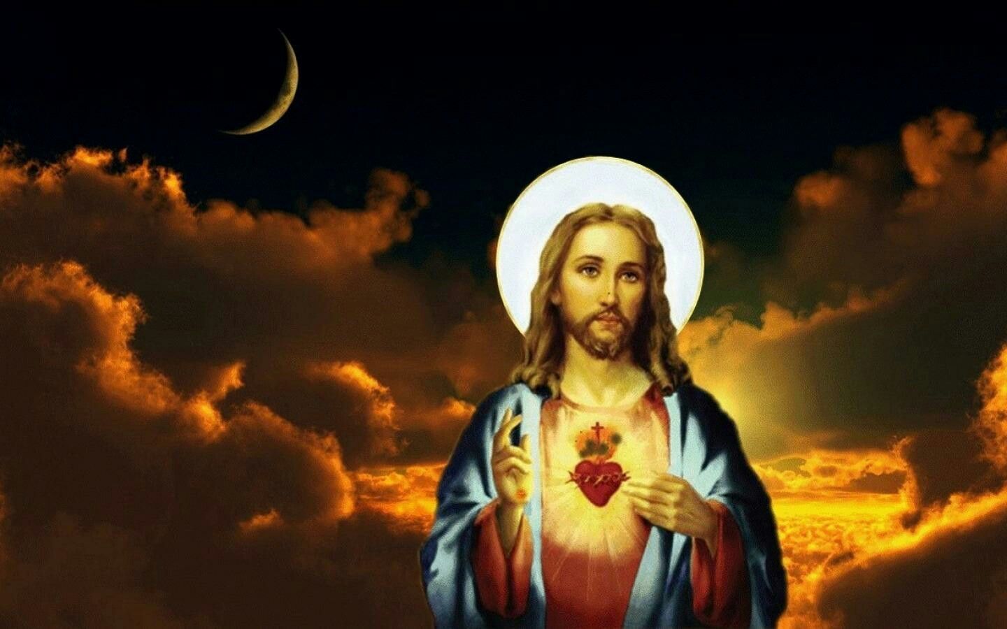 Gesù Sacro Cuore con luna, 1440x900 HD, Desktop