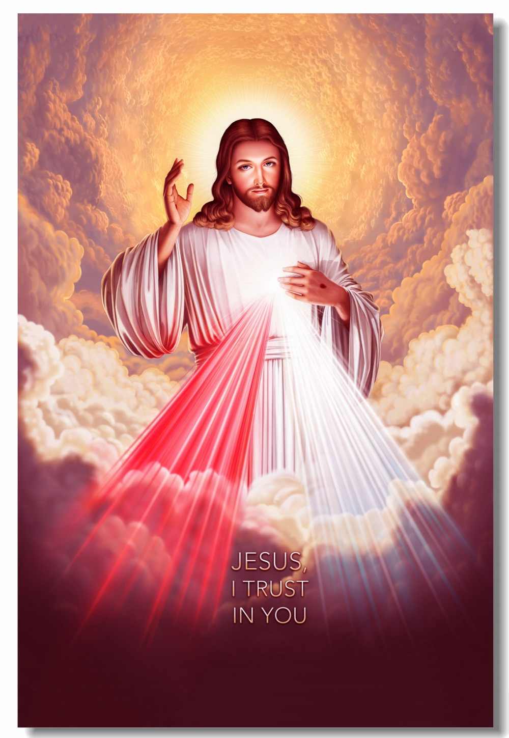 Gesù Divina Misericordia raggi, 1000x1449 Verticale, Mobile