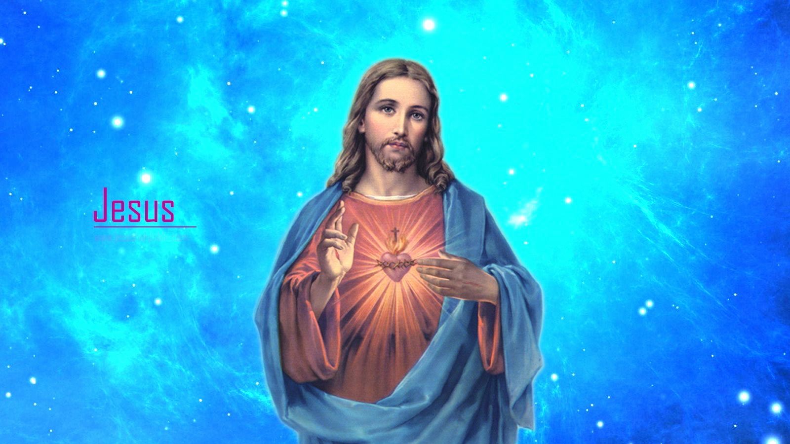 Gesù Sacro Cuore sfondo blu, 1600x900 HD Ready, Desktop