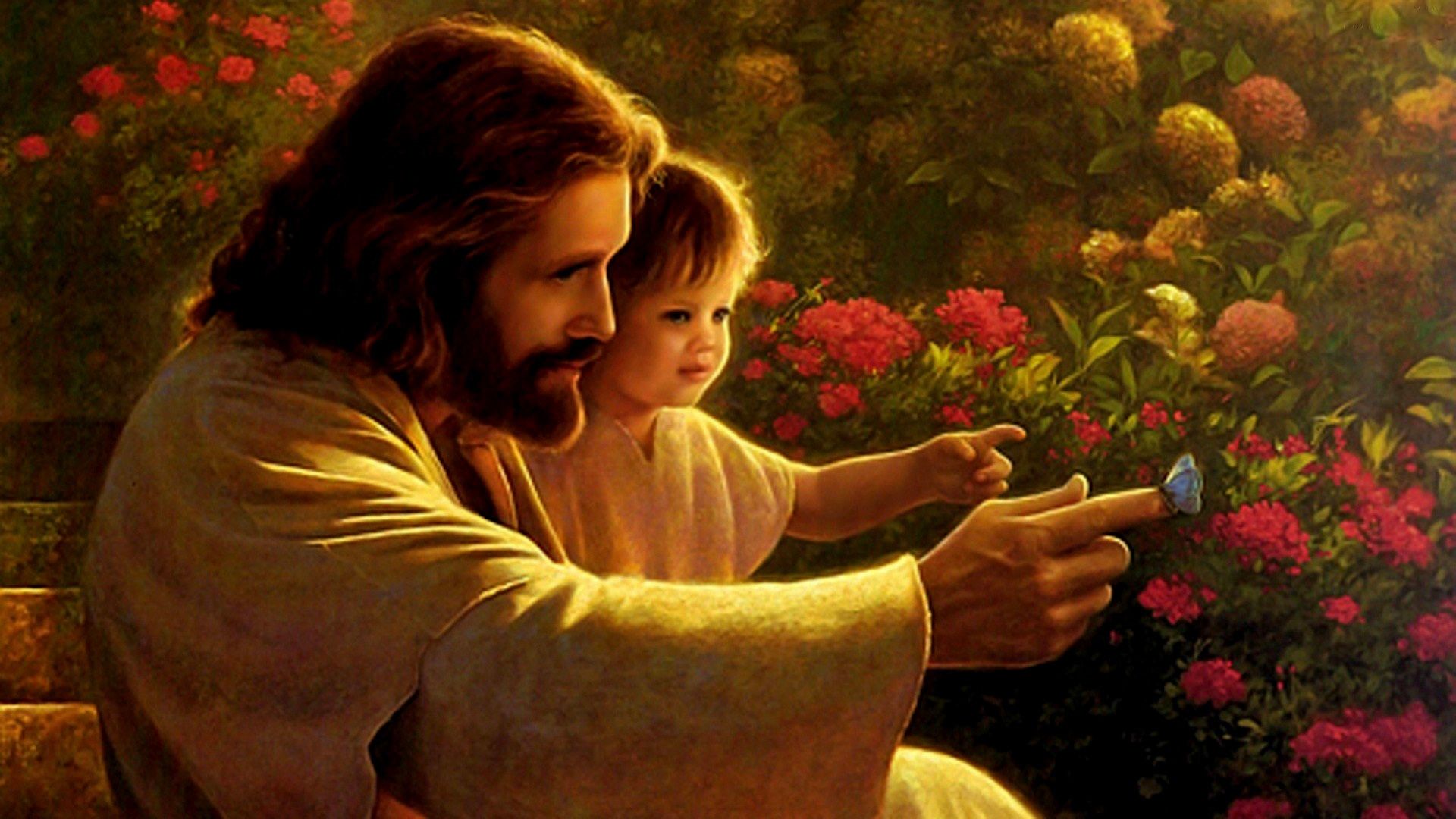 Gesù con bambino tra fiori, 1920x1080 Full HD, PC
