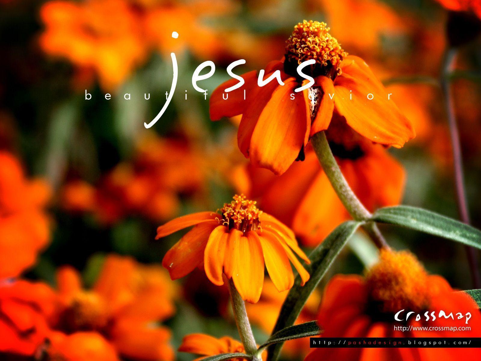 Fiori arancioni con testo Jesus, 1600x1200 900p, Laptop