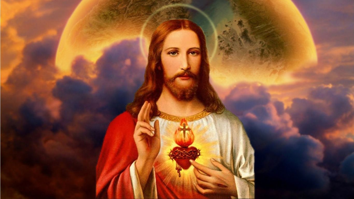 Gesù Sacro Cuore aureola dorata, 1366x768 720p, PC