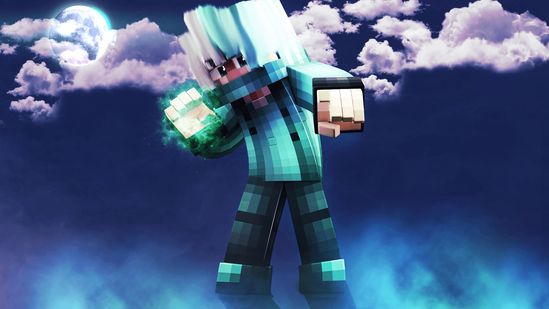 Personaggio Minecraft con energia blu, 1920x1080 1080p, PC Desktop
